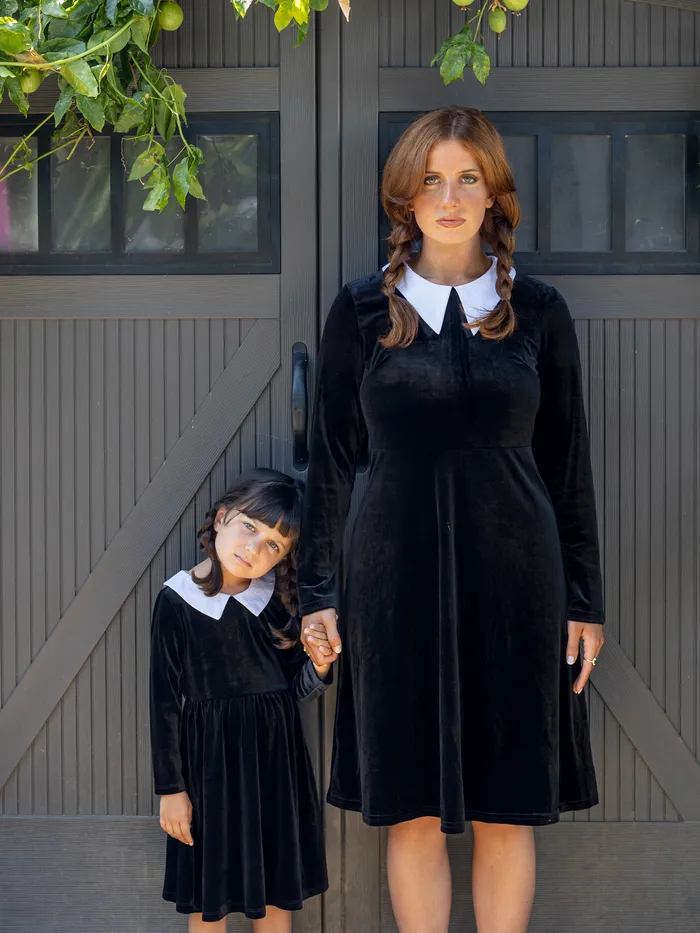 Halloween Mommy and Me Dresses in Solid Color, Medium Thickness, Long Sleeves, 2 Pieces Set