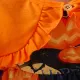 2pcs Toddler Girl Halloween Letter Pumpkin Print Sleeveless Dress and Ruffled Cardigan Set Orange