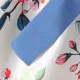 Kid Girl Ruffled Floral Print Splice Belted Flutter-sleeve Dress Blue
