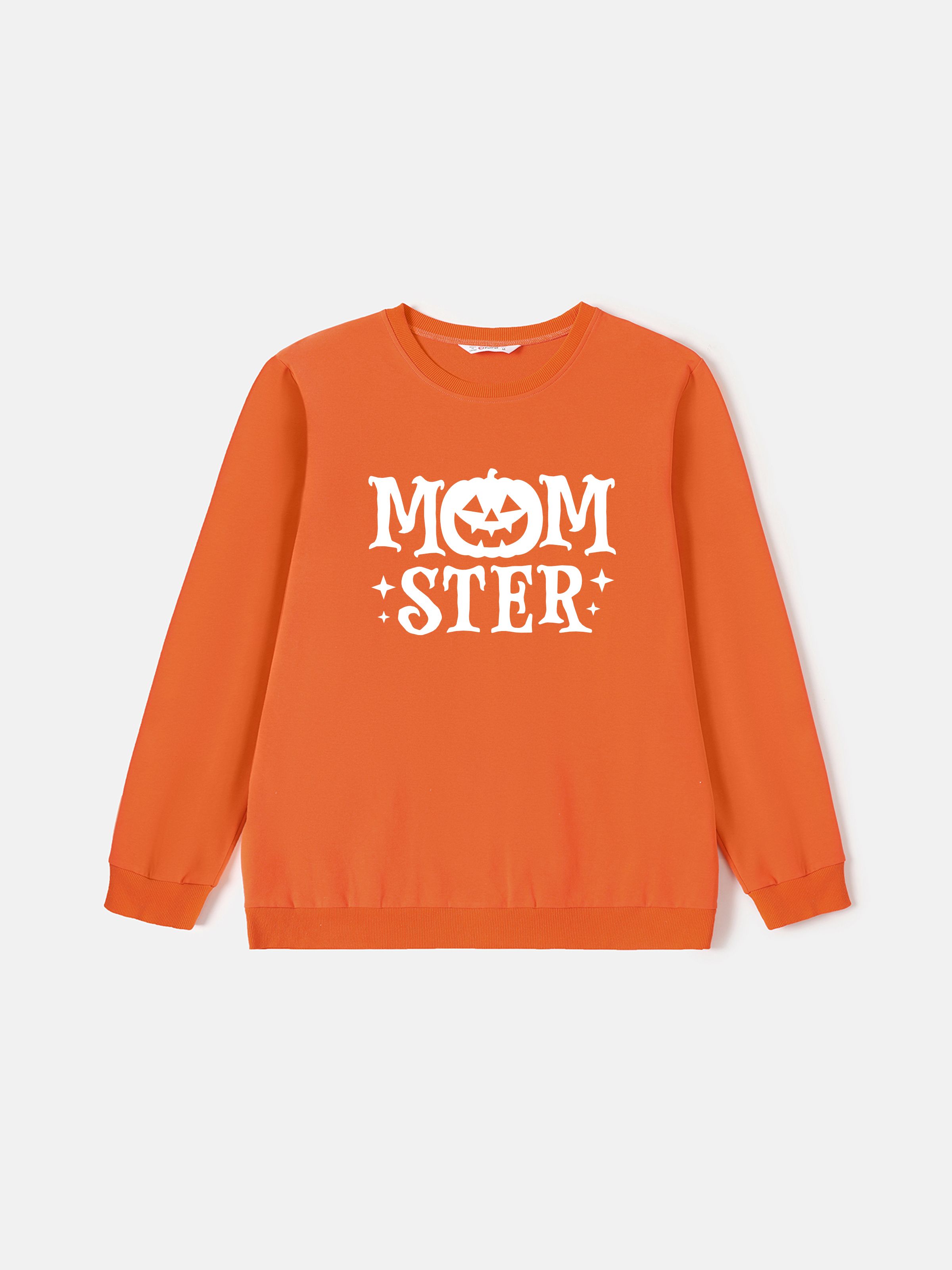 

Halloween Family Matching Tops Orange Spooky Pumpkin Pattern Fun Text Graphic Sweatshirt