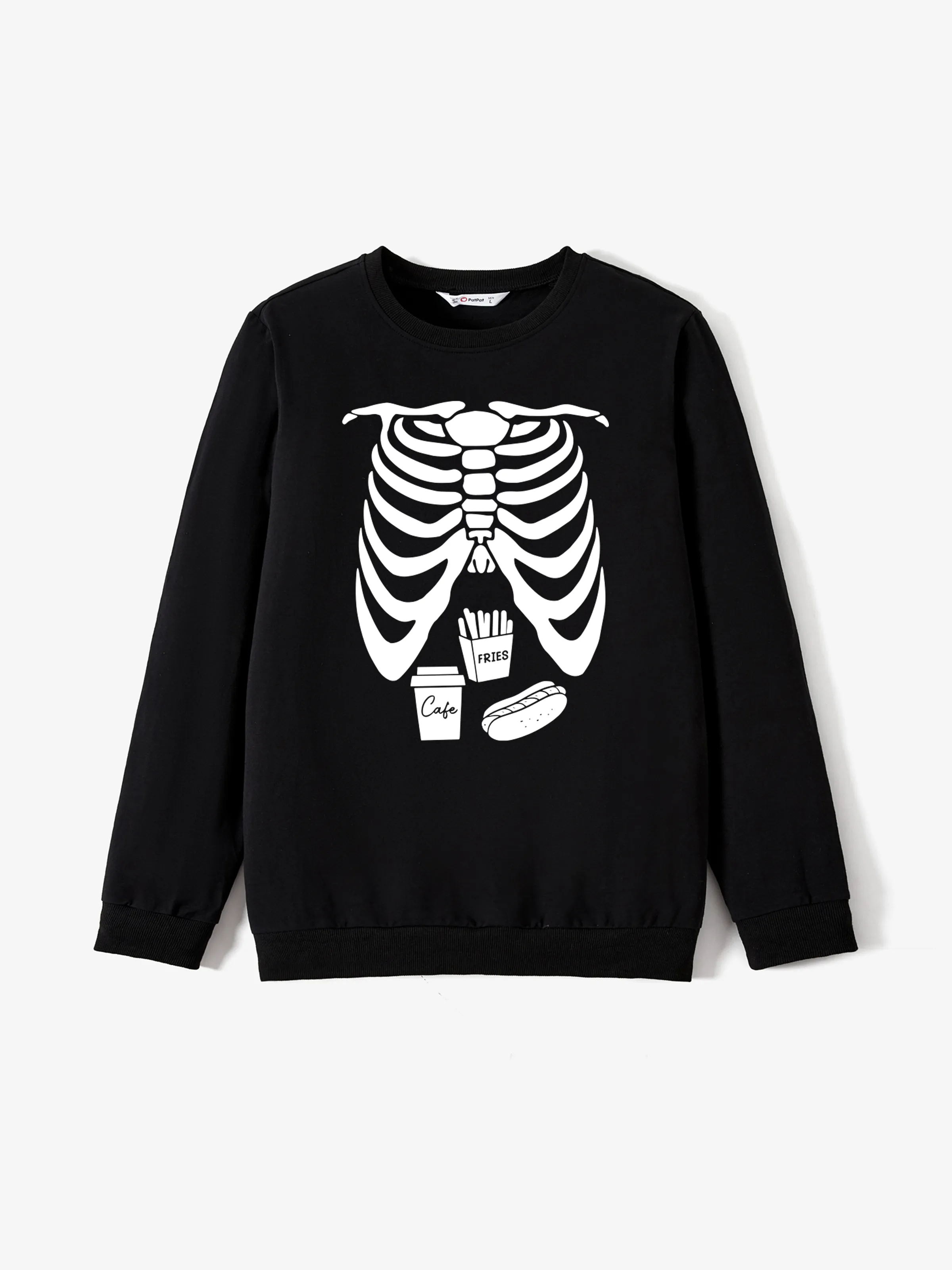 

Halloween Family Matching Tops Black Spooky Skeleton Graphic Sweatshirts