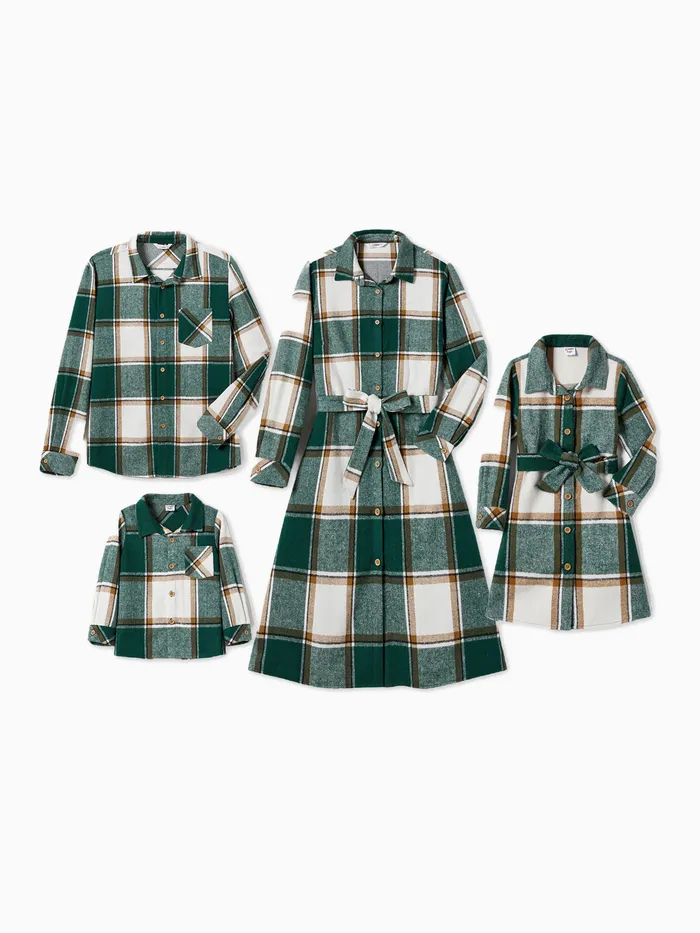 Christmas Family Matching Sets Casual Grid/Houndstooth Long-sleeve Tops & Dresses with Pockets