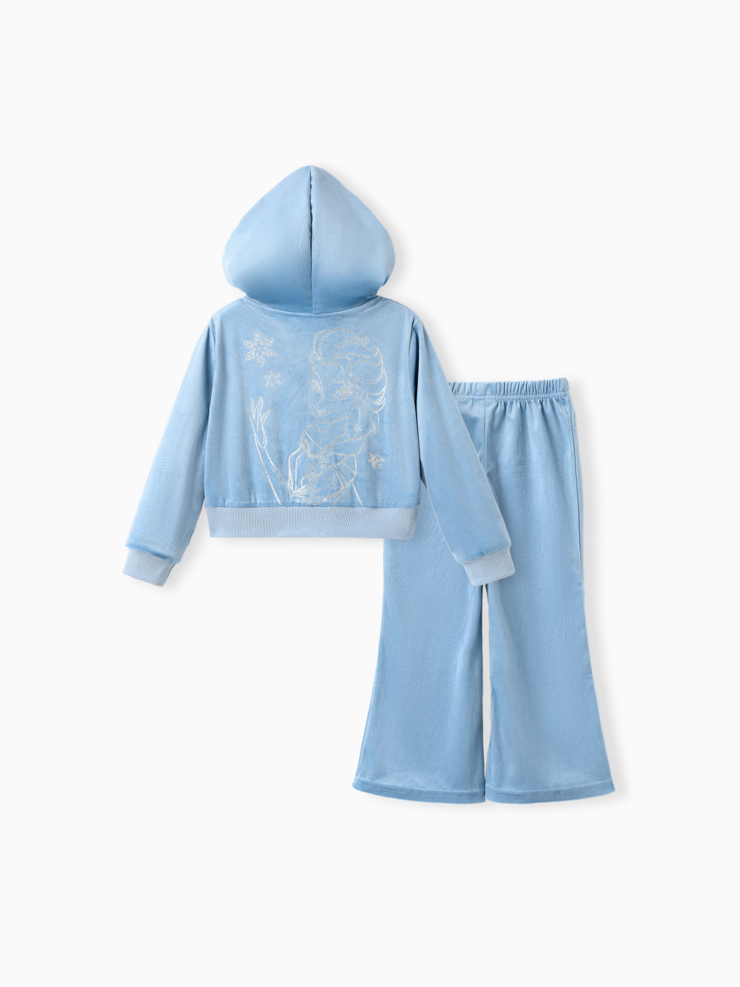 

Disney Frozen Toddler Girl 2pcs ELsa/Anna Floral Velvet Zip-up Hoodie Jacket with Flare Pants Set