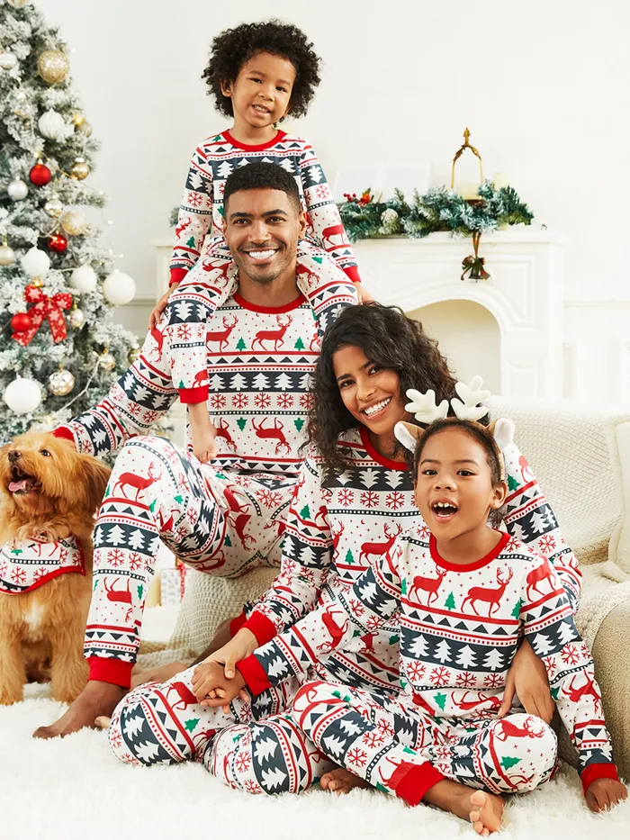 Family Christmas Pajamas All Over Reindeer Print Long-sleeve