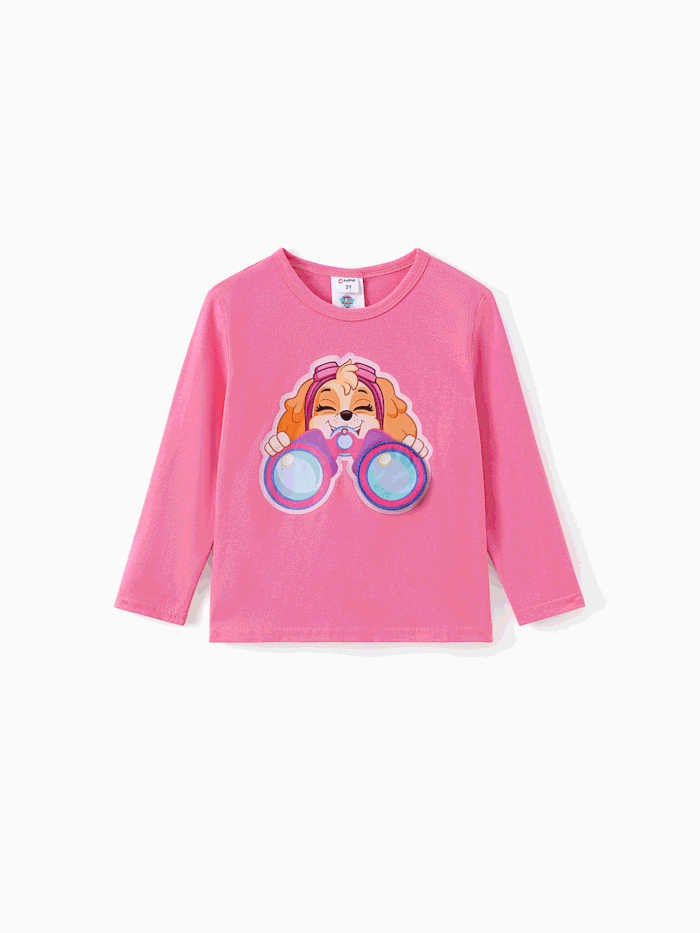 PAW Patrol Toddler Girl/Boy 1pc T-shirt a maniche lunghe in cotone con patch divertenti e interattive