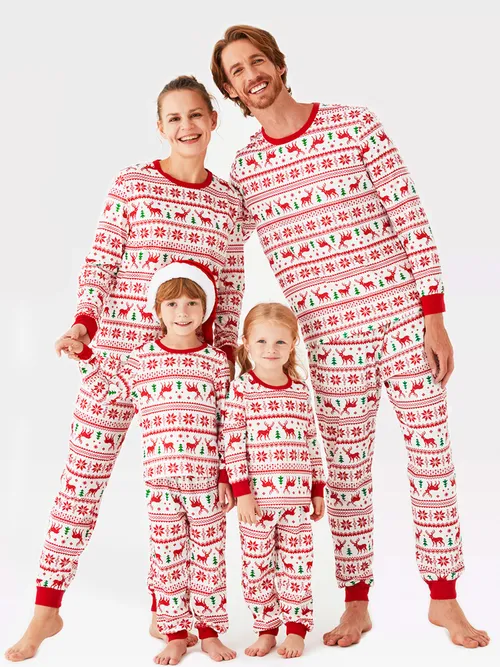 Christmas Family Pajamas - Reindeer and Snowflake Print