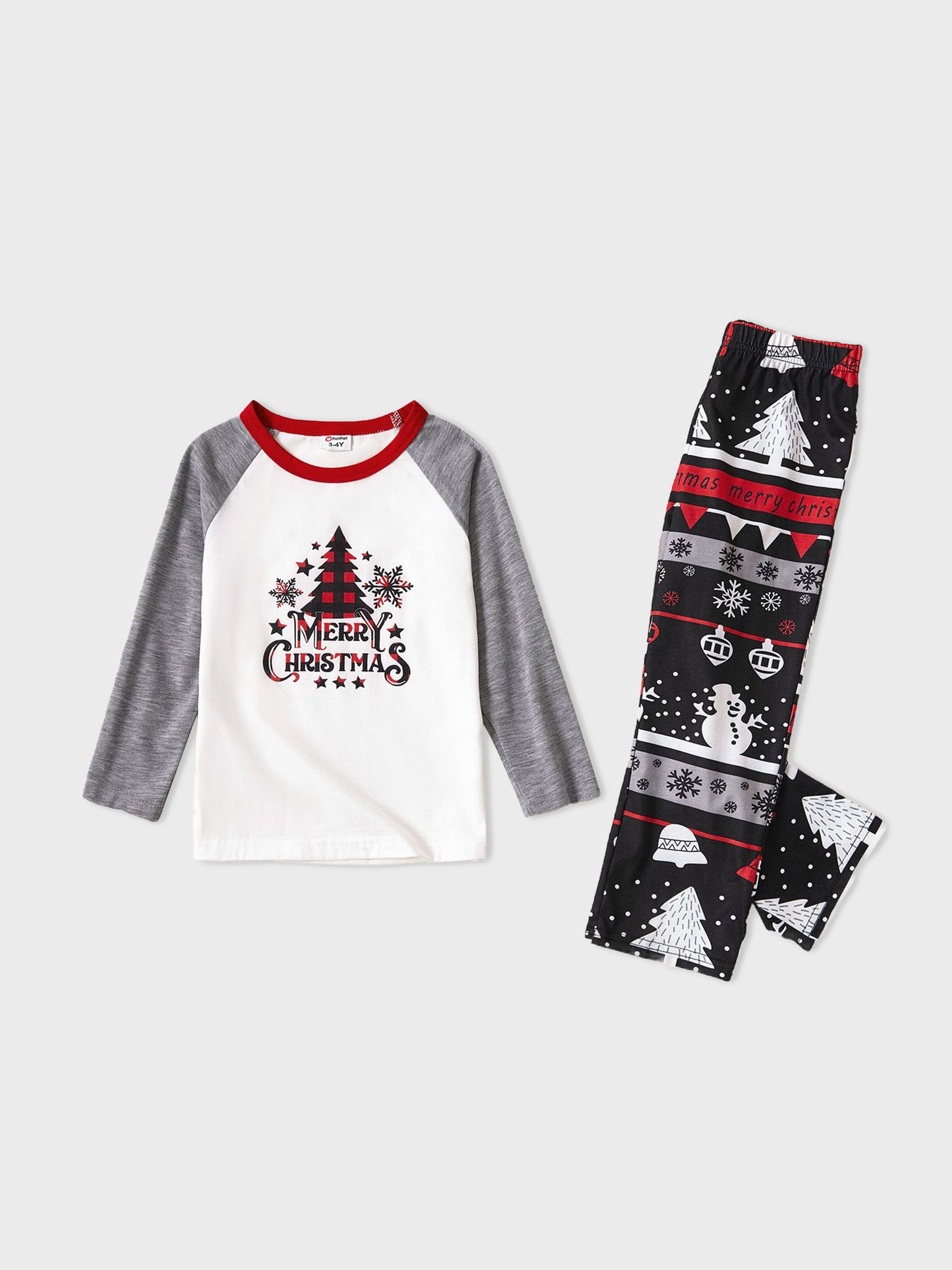 

Christmas Tree Snowflake and Letters Print Grey Family Matching Long-sleeve Pajamas Sets