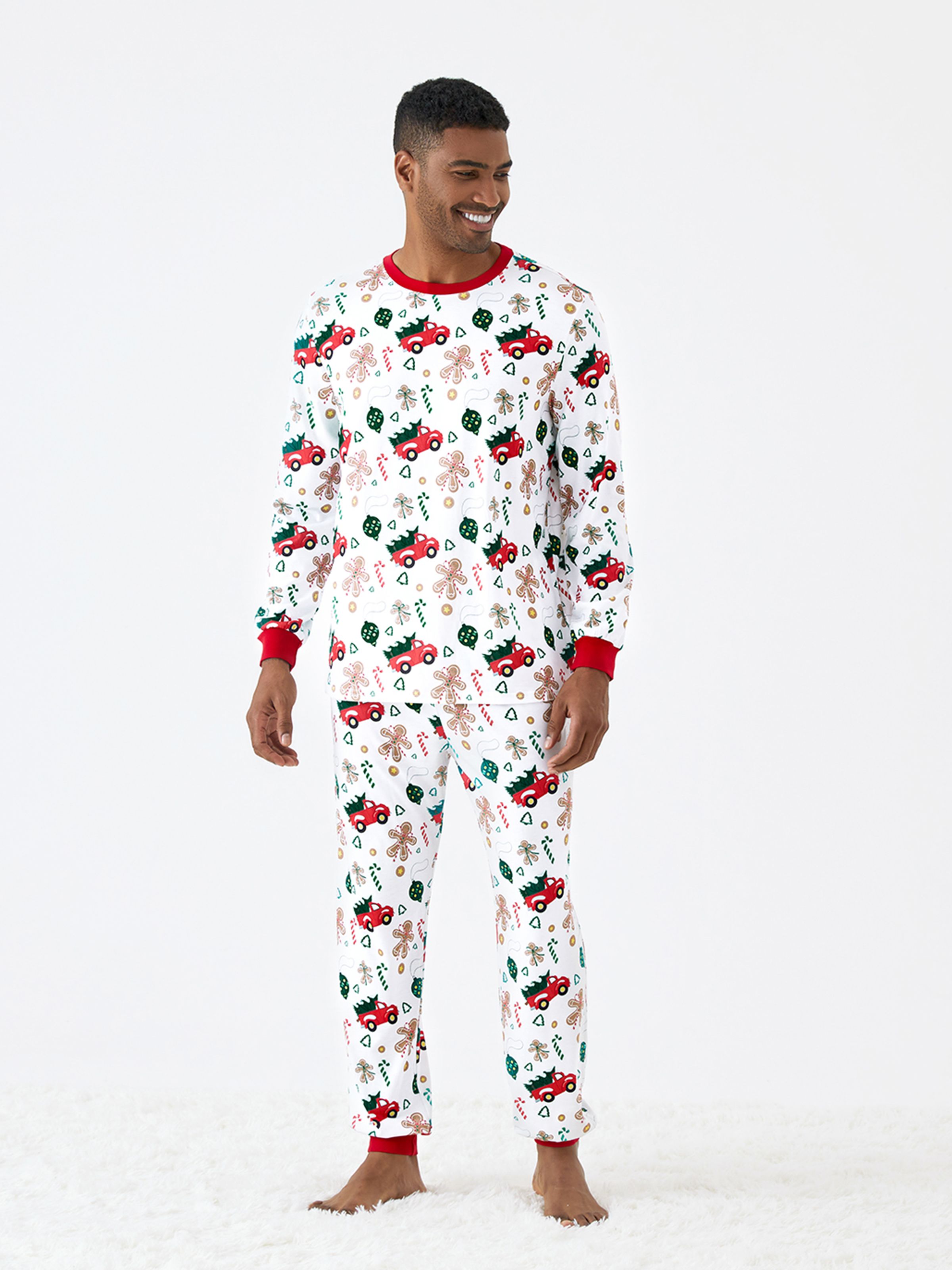 

Christmas Family Pajamas Allover Xmas Tree and Gingerbread Man Pattern Matching Collared Sets