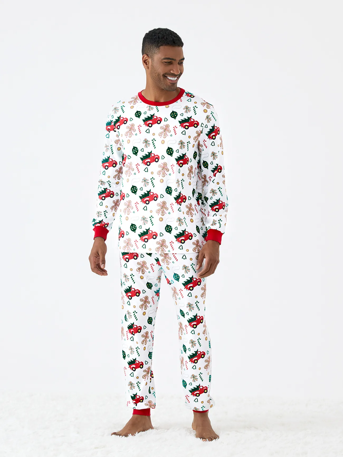 

Christmas Family Pajamas Allover Xmas Tree and Gingerbread Man Pattern Matching Collared Sets