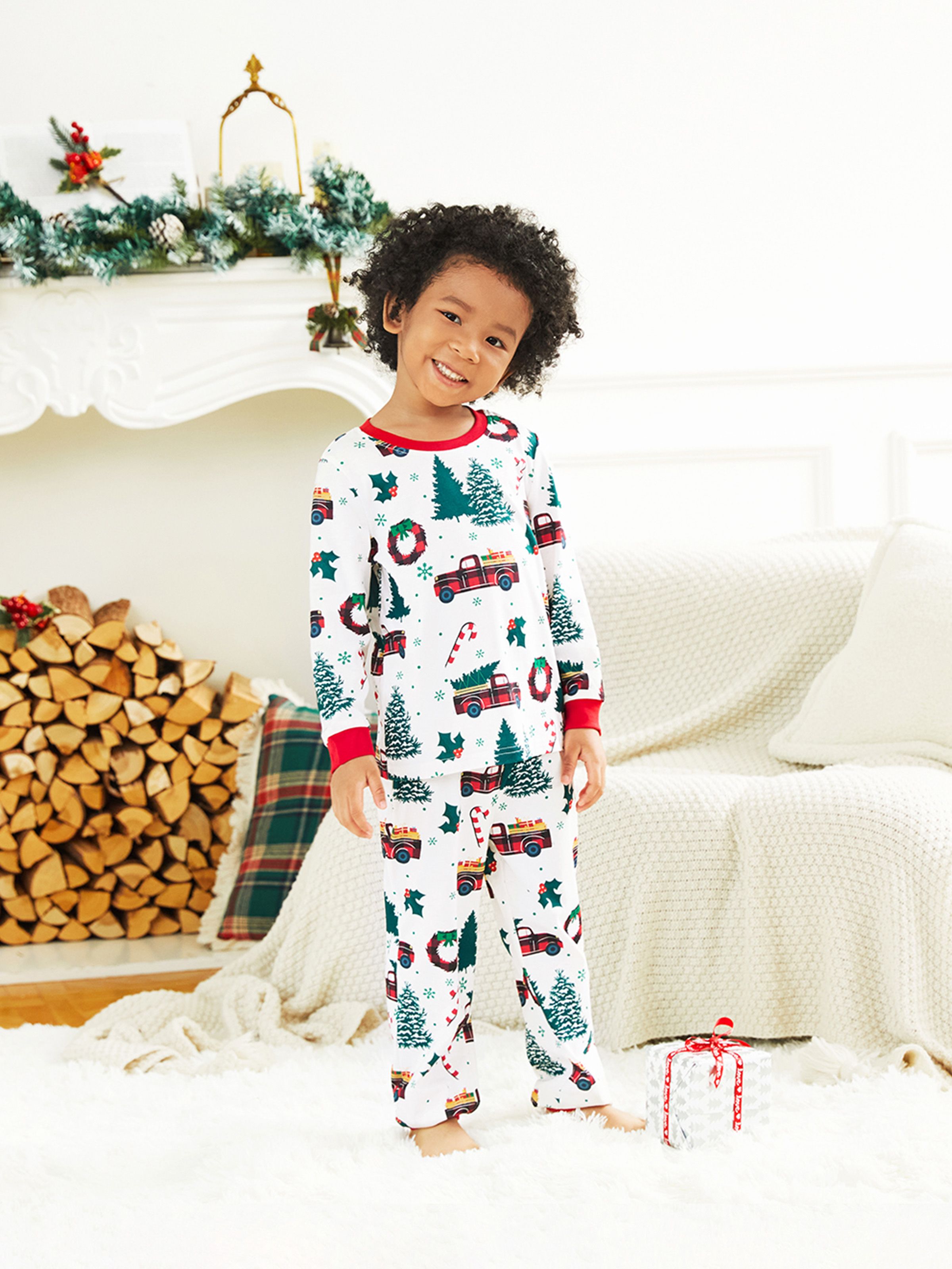 

Christmas Family Matching Allover Xmas Tree & Car Print Long-sleeve Pajamas Sets (Flame Resistant)