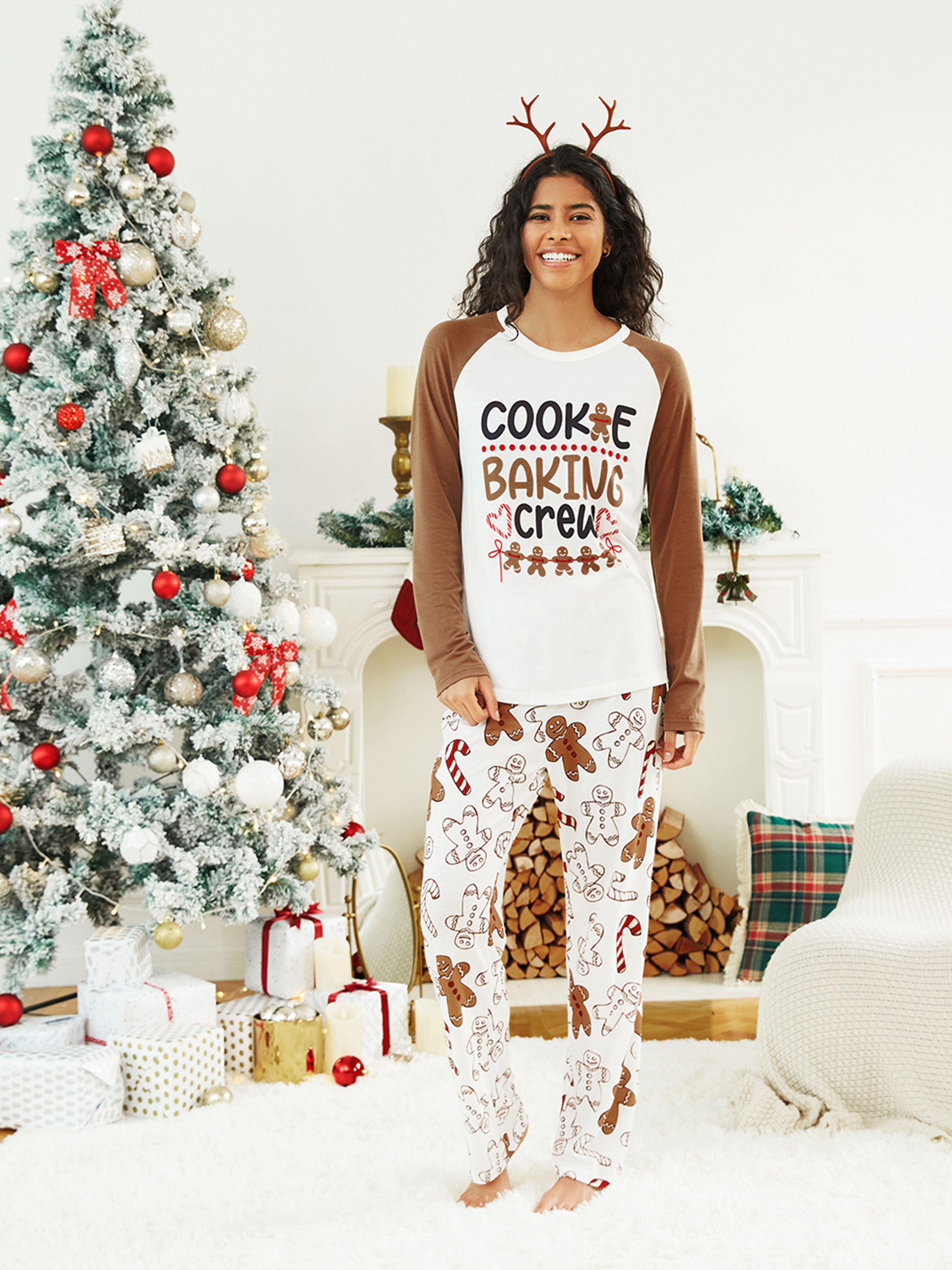 Matching Christmas Pajamas Brown Gingerbread Pants & Letter Long Sleeve 