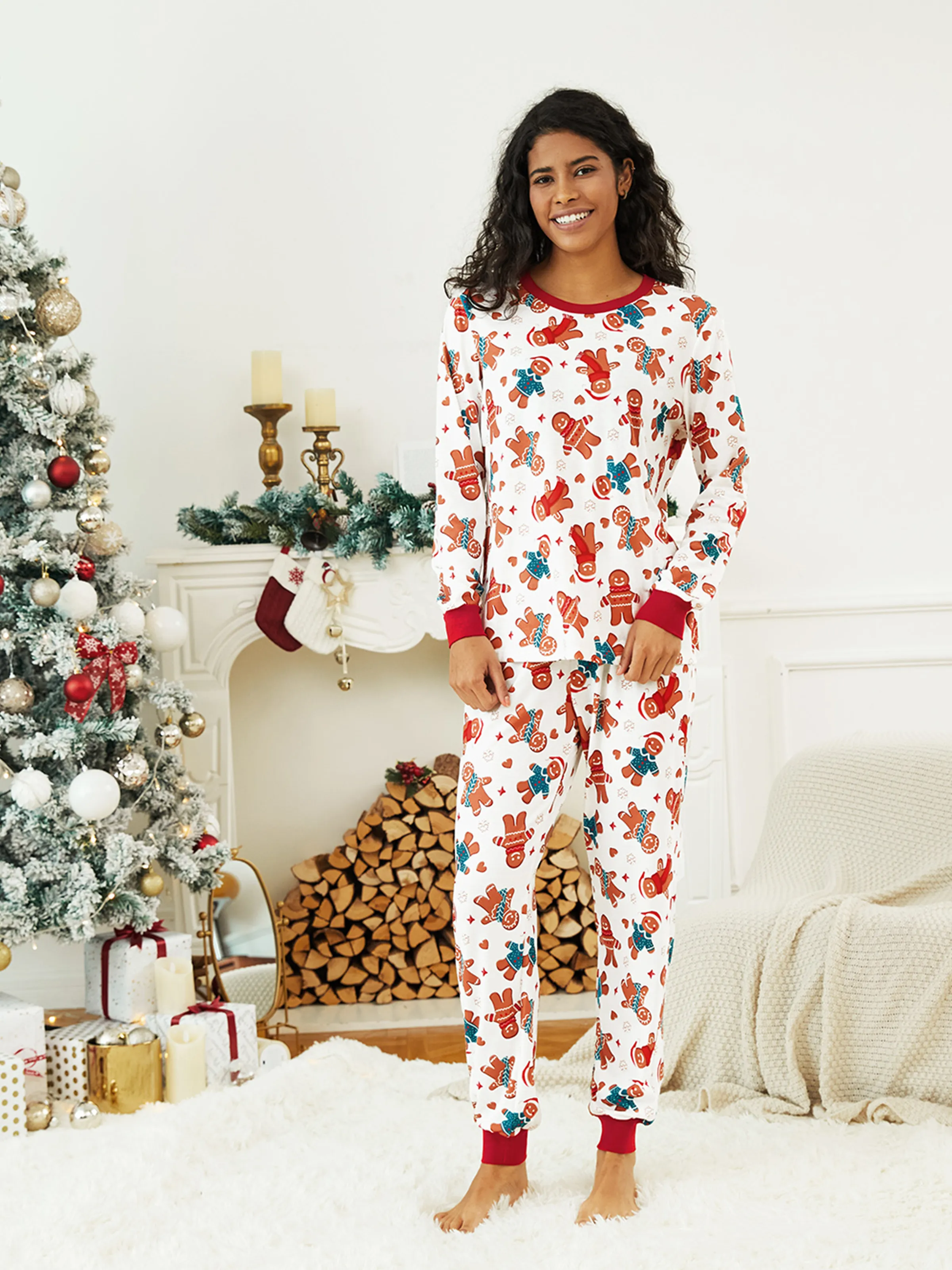 Christmas Family Matching Cartoon Gingerbread Man Allover Print  Pajamas Sets