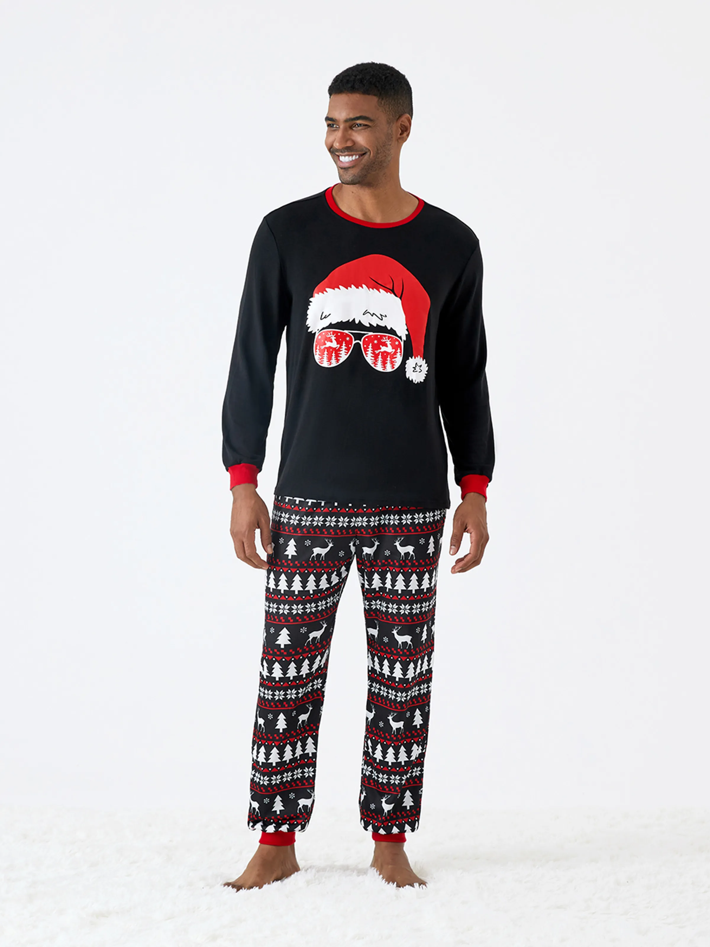 

Christmas Family Matching Santa hats and Reindeers Print Long-sleeve Pajamas Sets