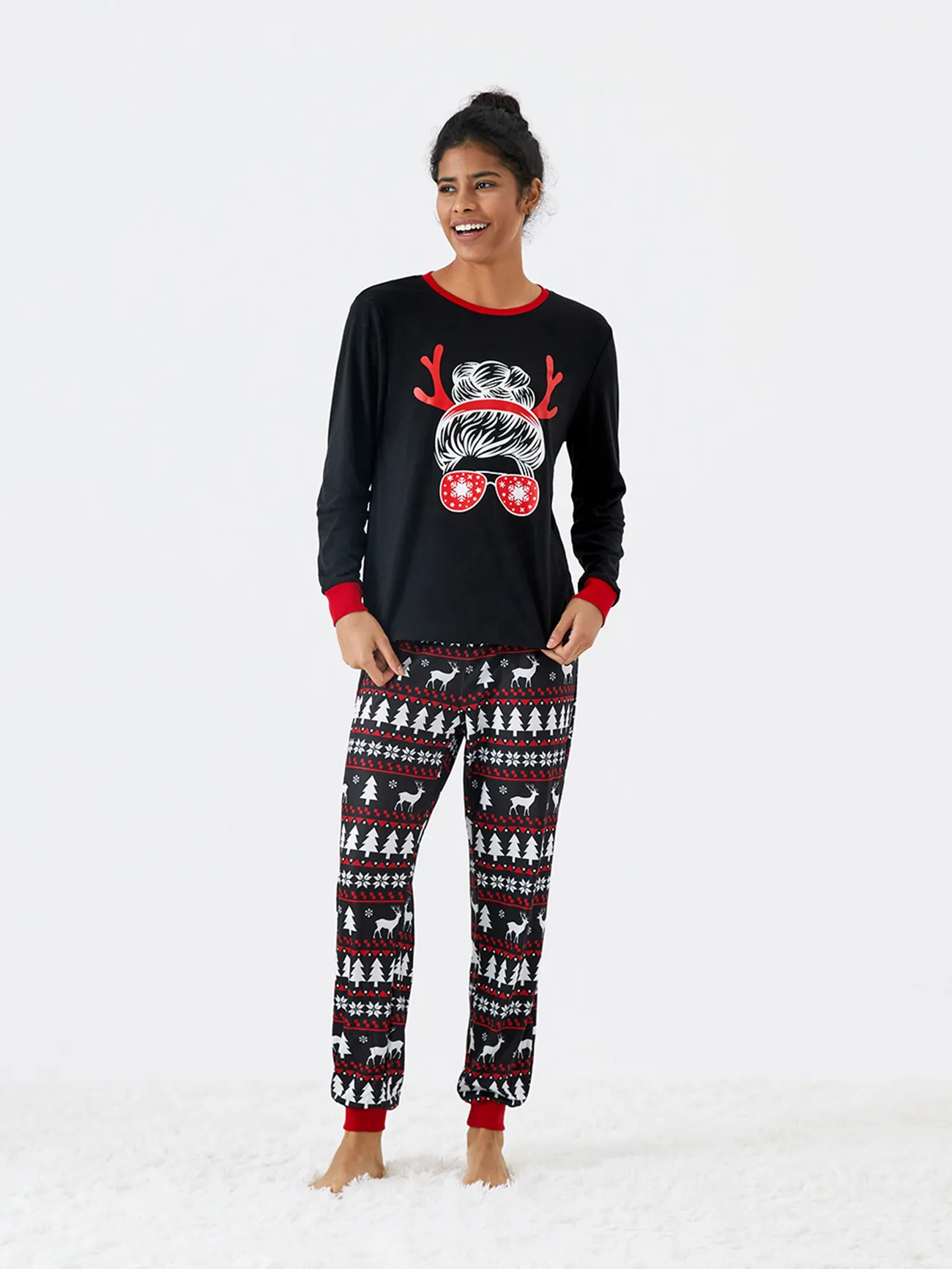 

Christmas Family Matching Santa hats and Reindeers Print Long-sleeve Pajamas Sets