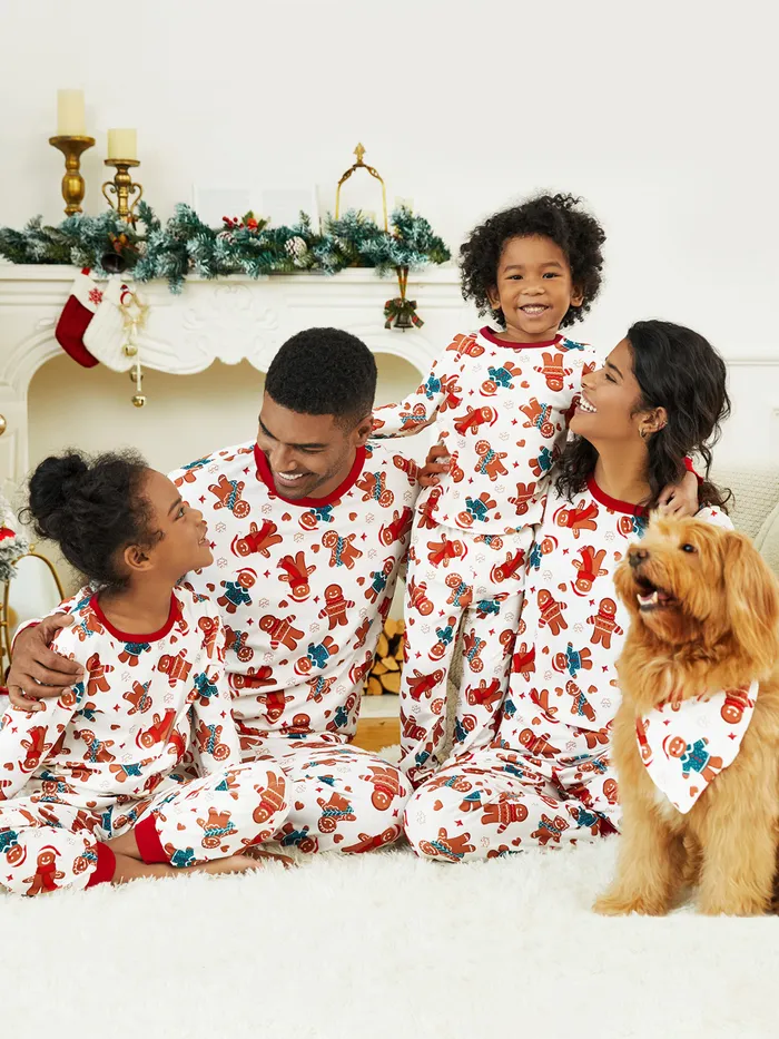 Family Christmas Pajamas Gingerbread Cartoon Print Pajamas Sets