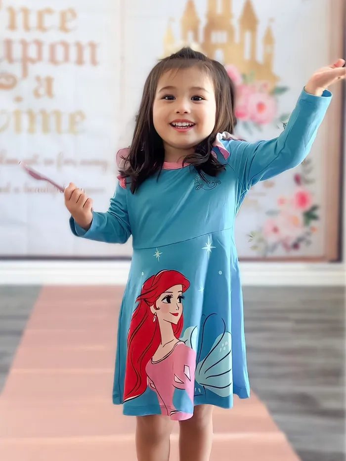 Disney Princess Toddler Girl Character Print Ruffled Long-sleeve Dress 