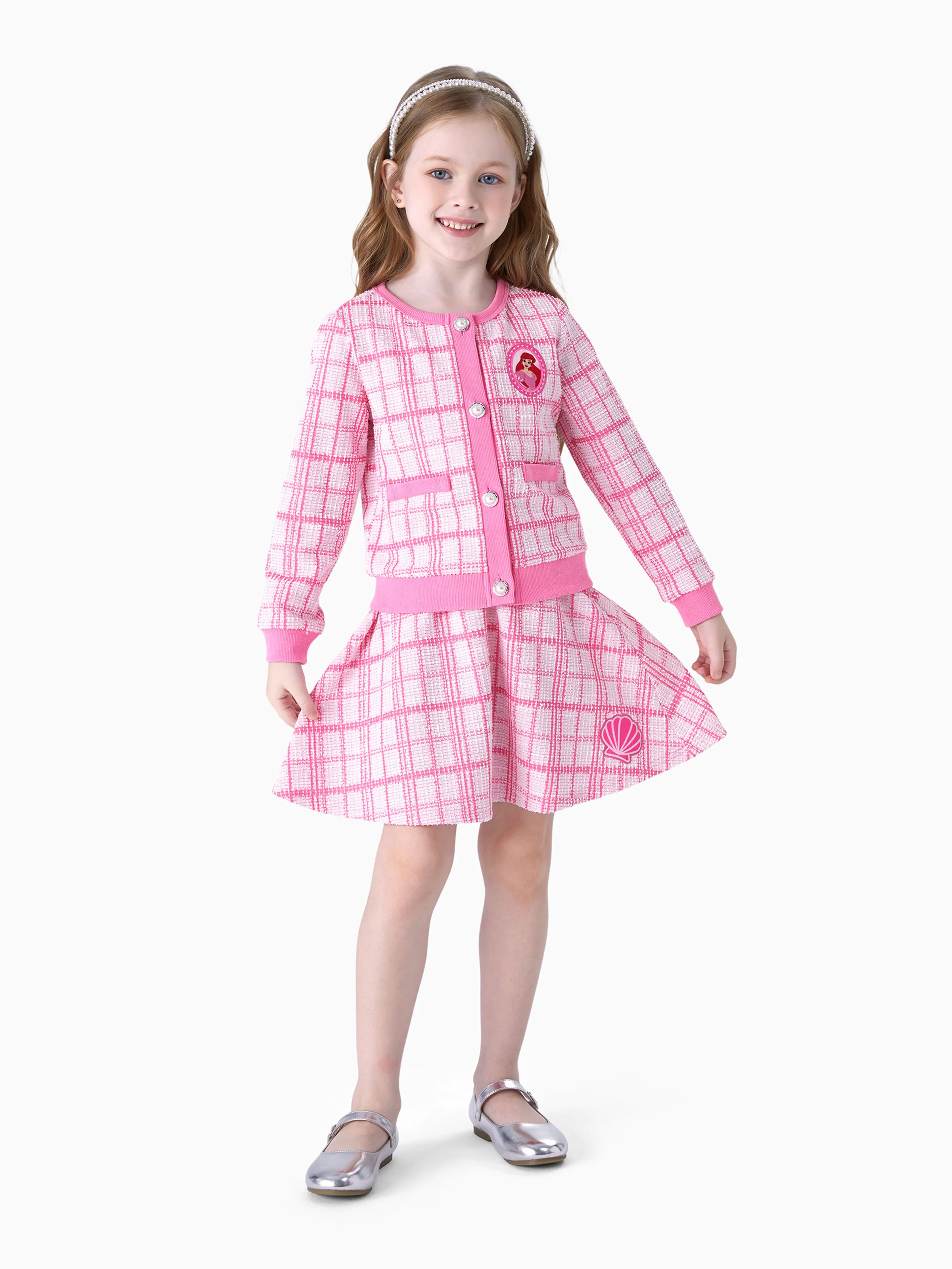 

Disney Princess Toddler Girls Ariel/Tiana/Cinderella 2pcs Preppy Plaid Tweed Cardigan with Skirt Set