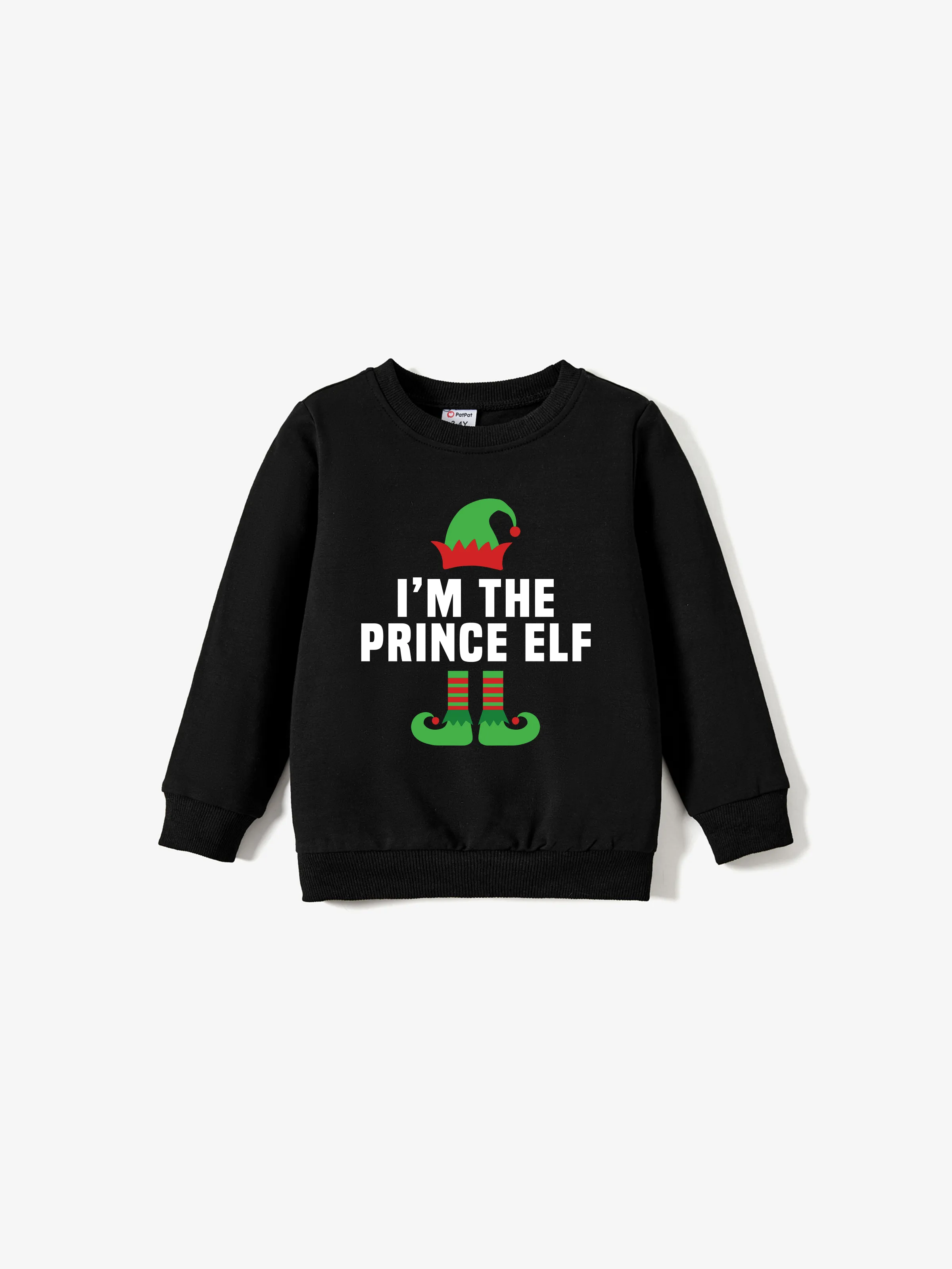 

Christmas Family Matching Funny Elf Design Black Long Sleeves Tops