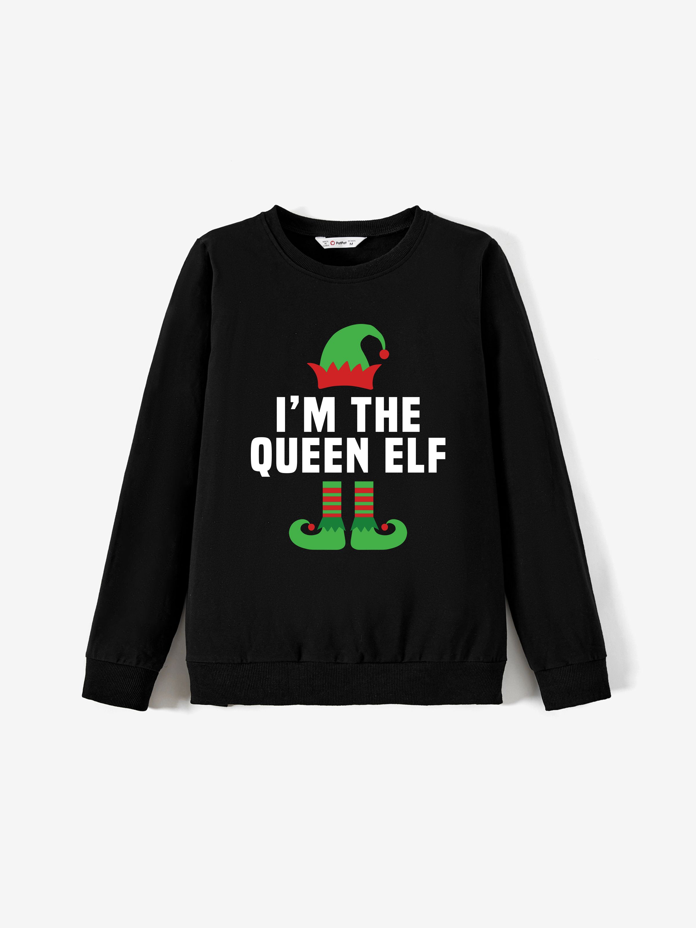 

Christmas Family Matching Funny Elf Design Black Long Sleeves Tops