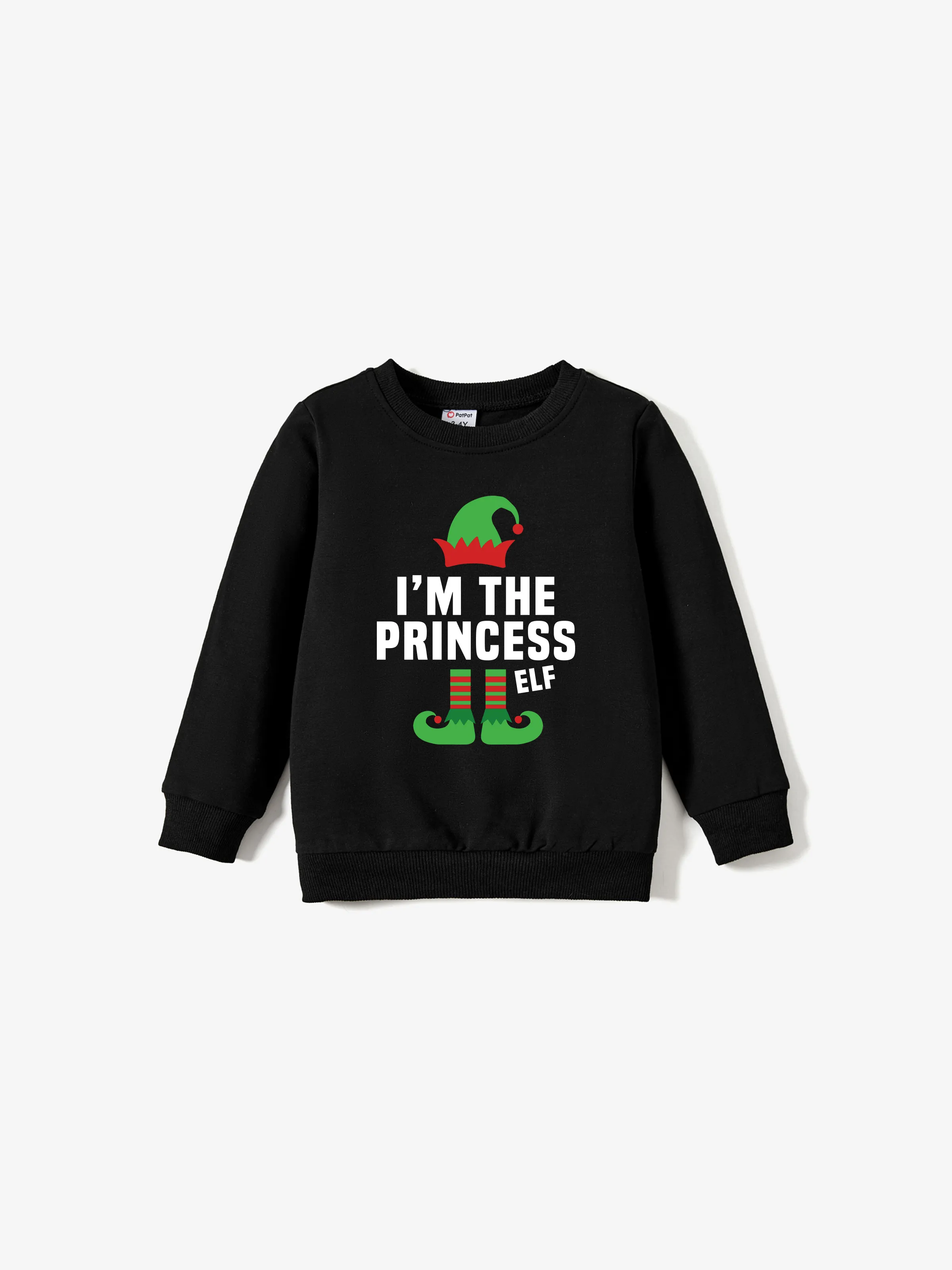 

Christmas Family Matching Funny Elf Design Black Long Sleeves Tops