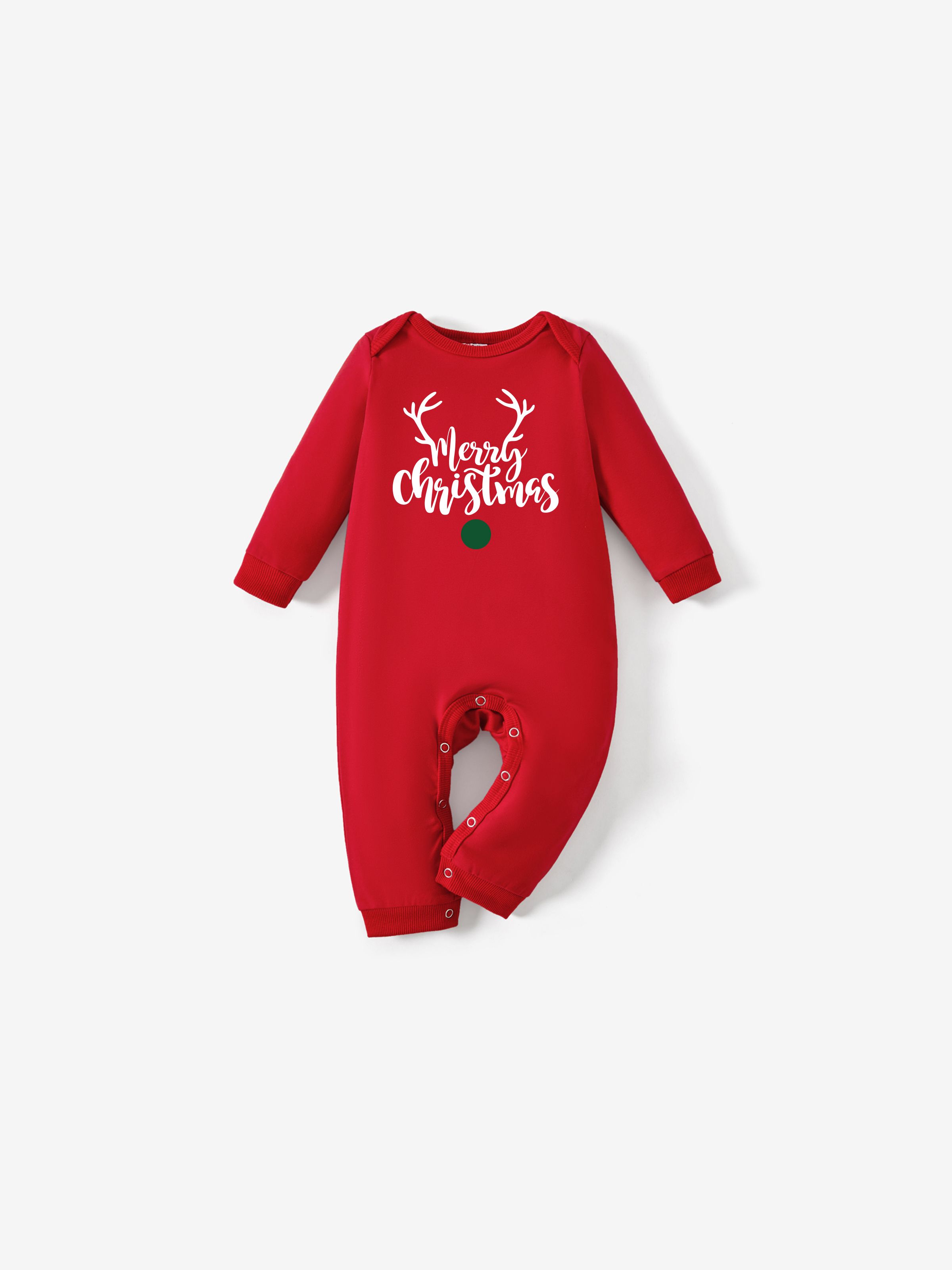 

Christmas Family Matching Cotton Long Sleeves Reindeer Design Letter Print Tops in Red & Black