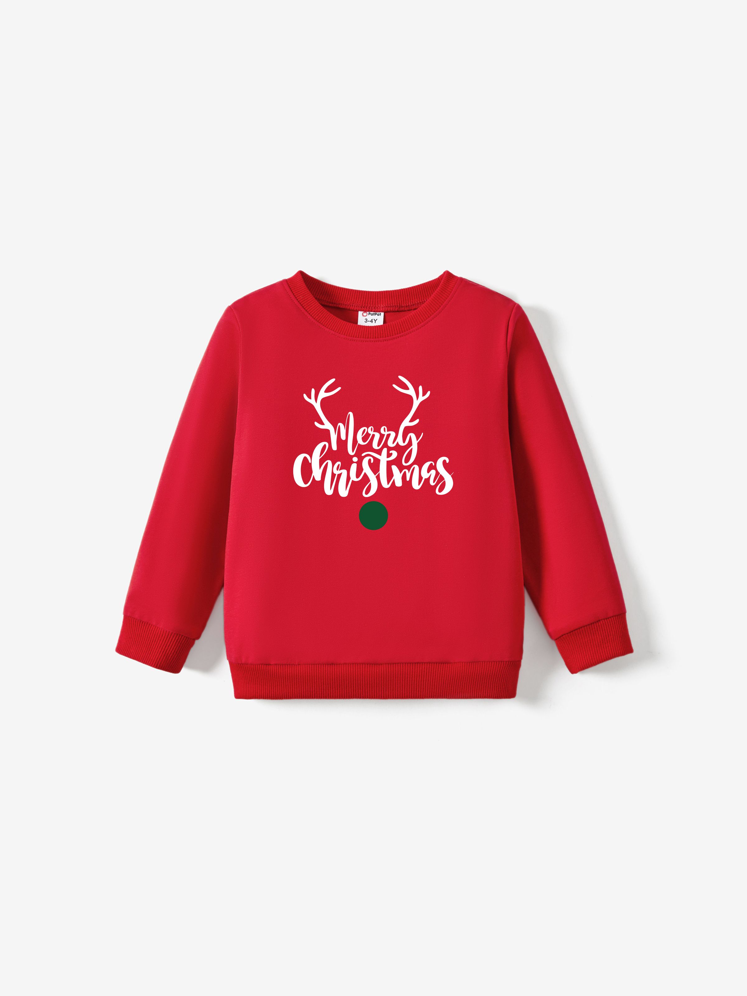 

Christmas Family Matching Cotton Long Sleeves Reindeer Design Letter Print Tops in Red & Black