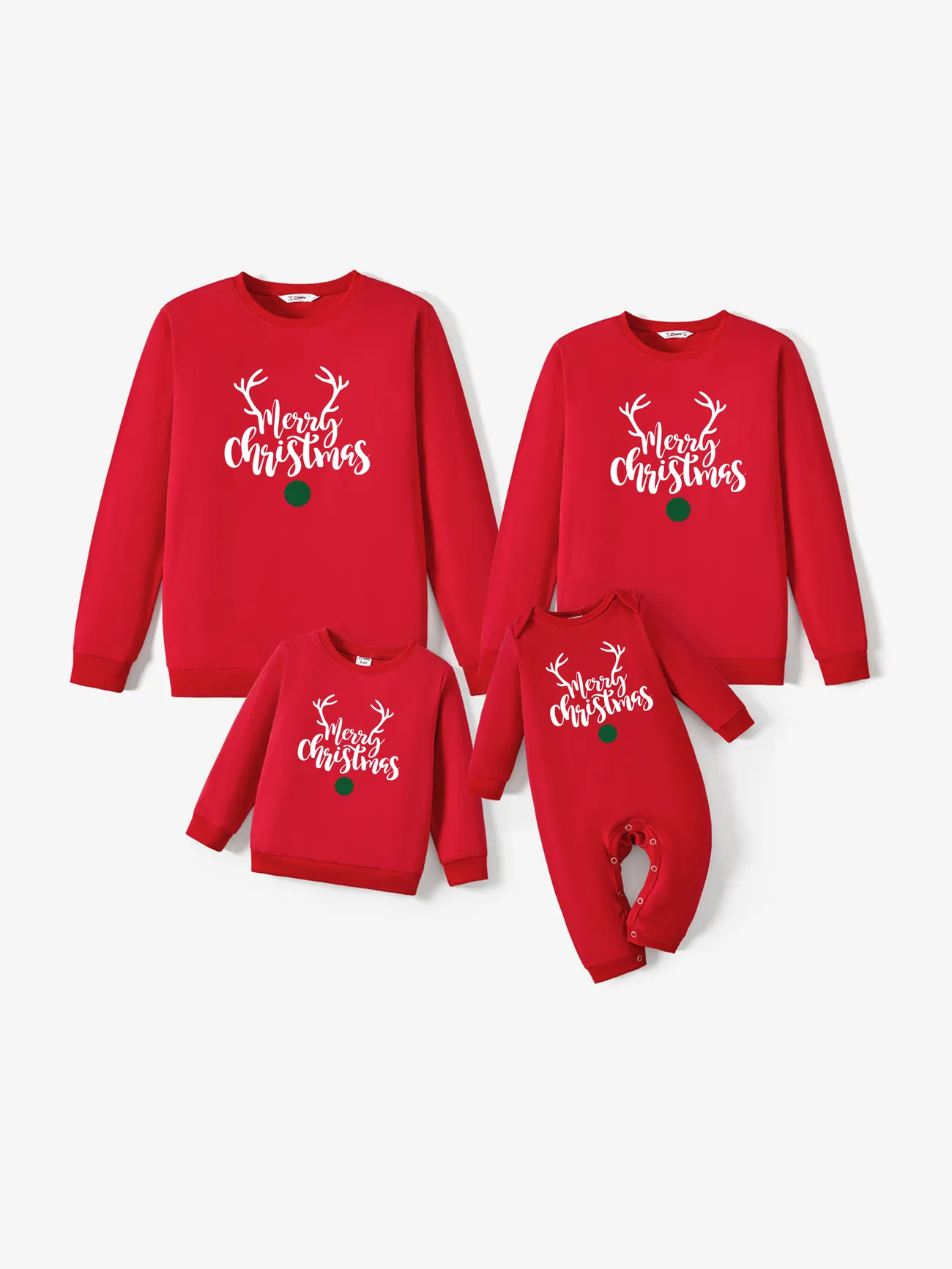 Famille de Noël Assorti Coton Manches Longues Renne Design Lettre Imprimer Tops en Rouge 