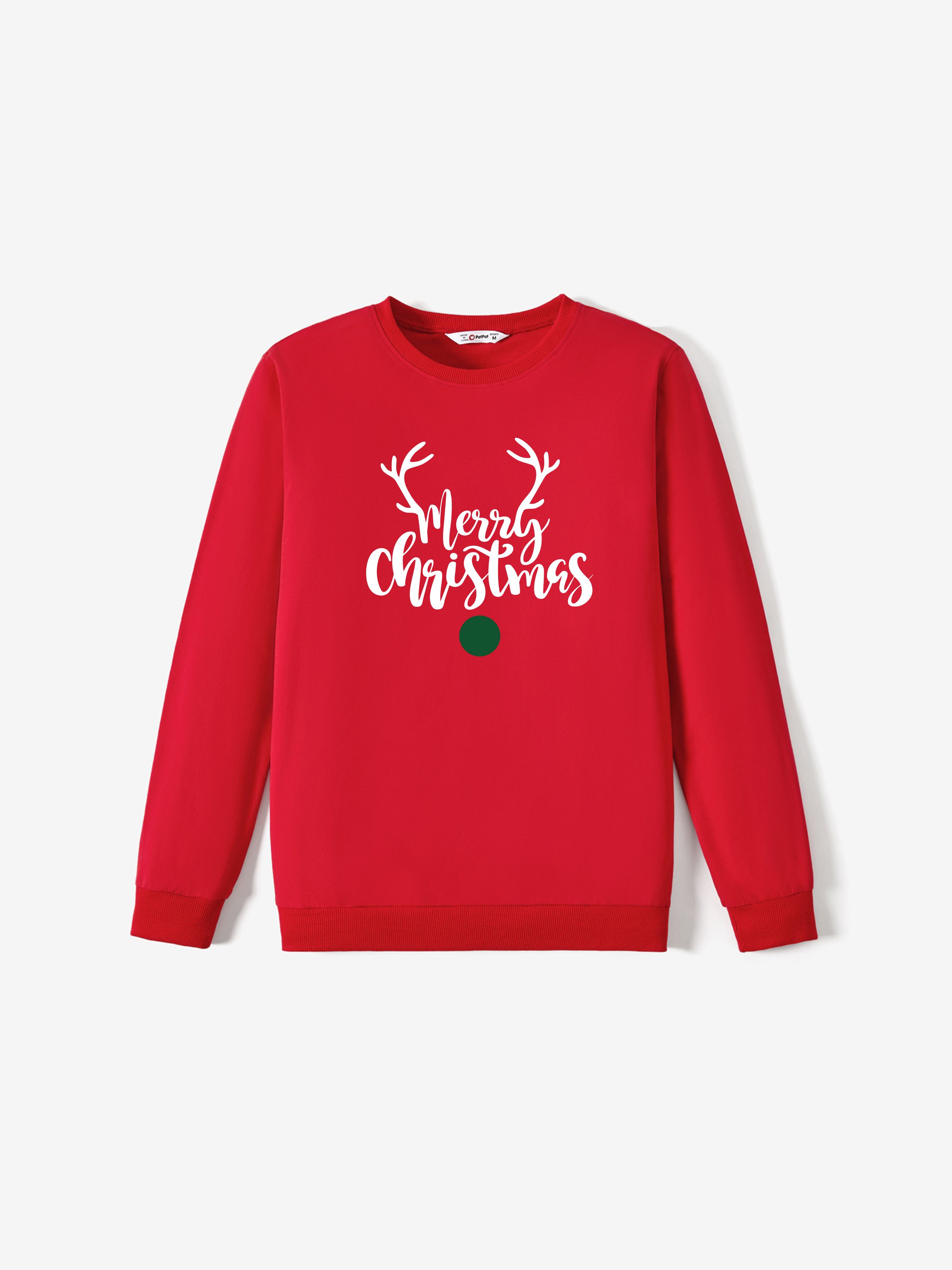 

Christmas Family Matching Cotton Long Sleeves Reindeer Design Letter Print Tops in Red & Black