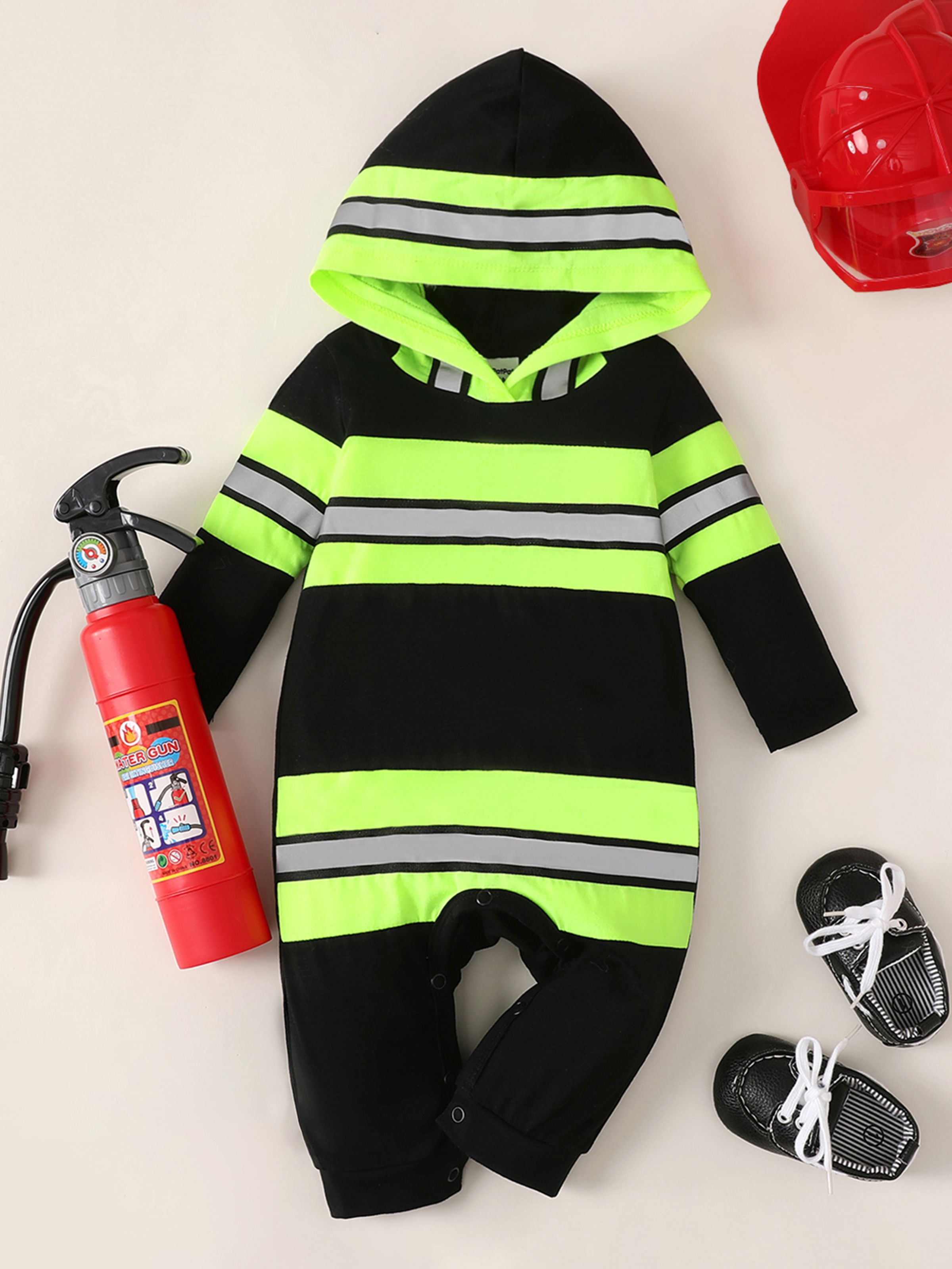 

Firefighter Baby Boy/Girl Naia™ Hooded Striped Jumpsuit