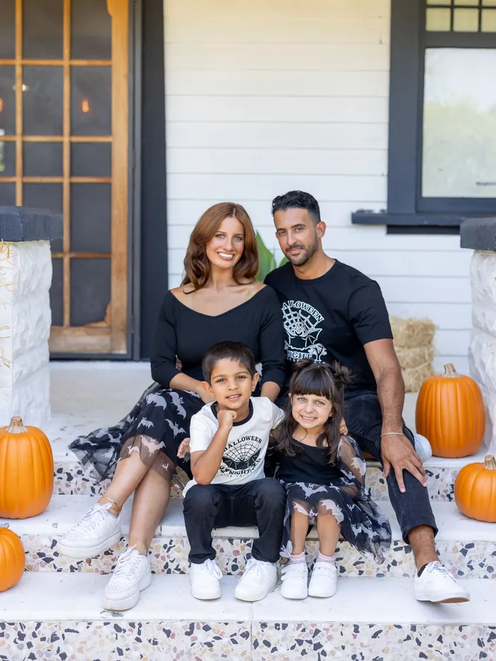 Halloween Night Family Matching Bat Print Tee or Bat Allover Pattern Half-Sleeve Tulle Dress