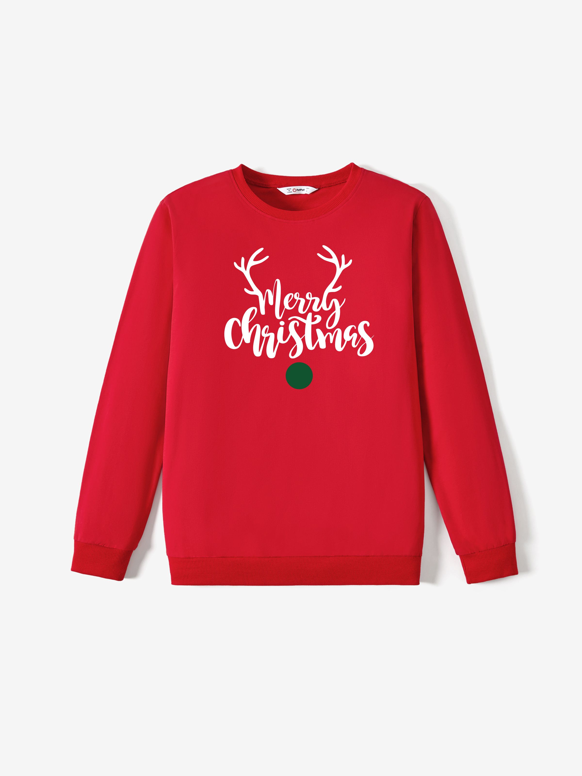 

Christmas Family Matching Cotton Long Sleeves Reindeer Design Letter Print Tops in Red & Black