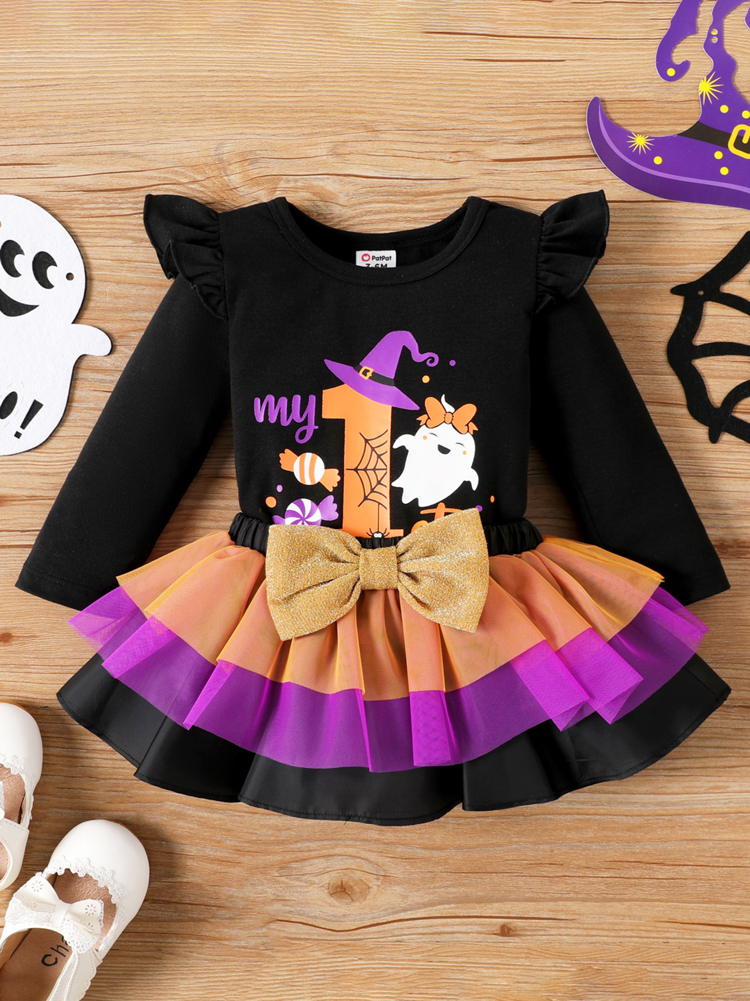 

Halloween Baby Girl 2pcs Letter Romper and Ruffled Skirt Set