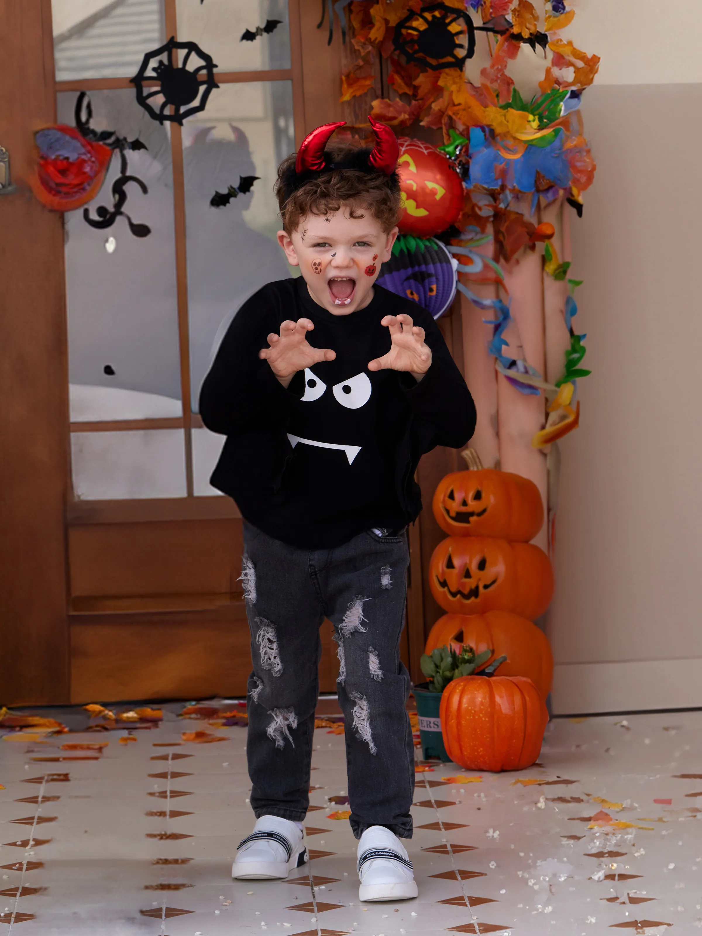 Toddler Boy/Girl Halloween Spooky Batwing Sleeve Top