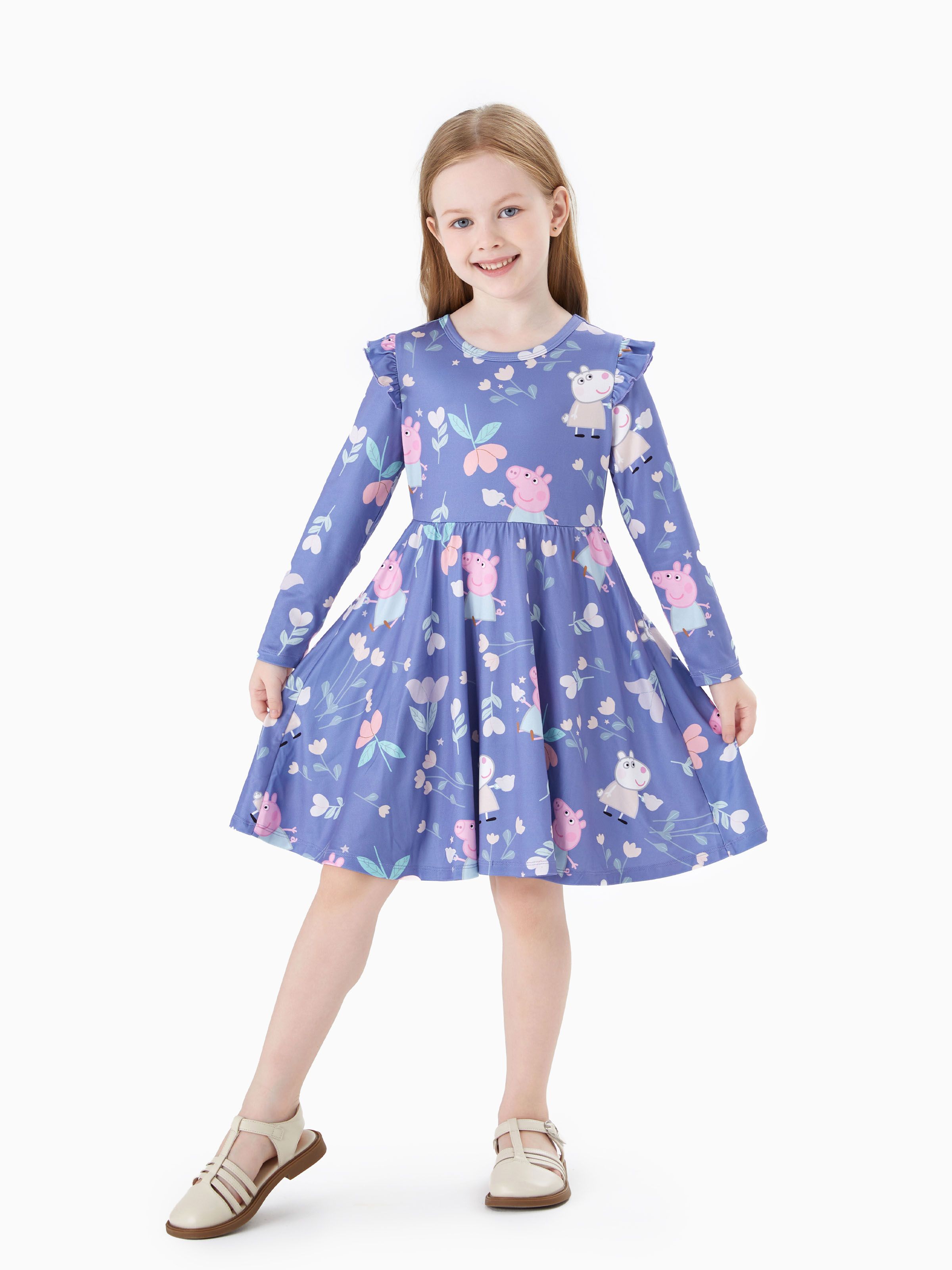 

Peppa Pig Toddler Girl 1pc Floral Fairy tale Floral Flutter Long-sleeve Dress