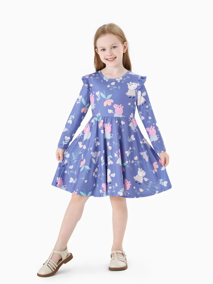 Peppa Pig Niña Pequeña 1pc Cuento de hadas floral Floral Flutter Vestido de manga larga 