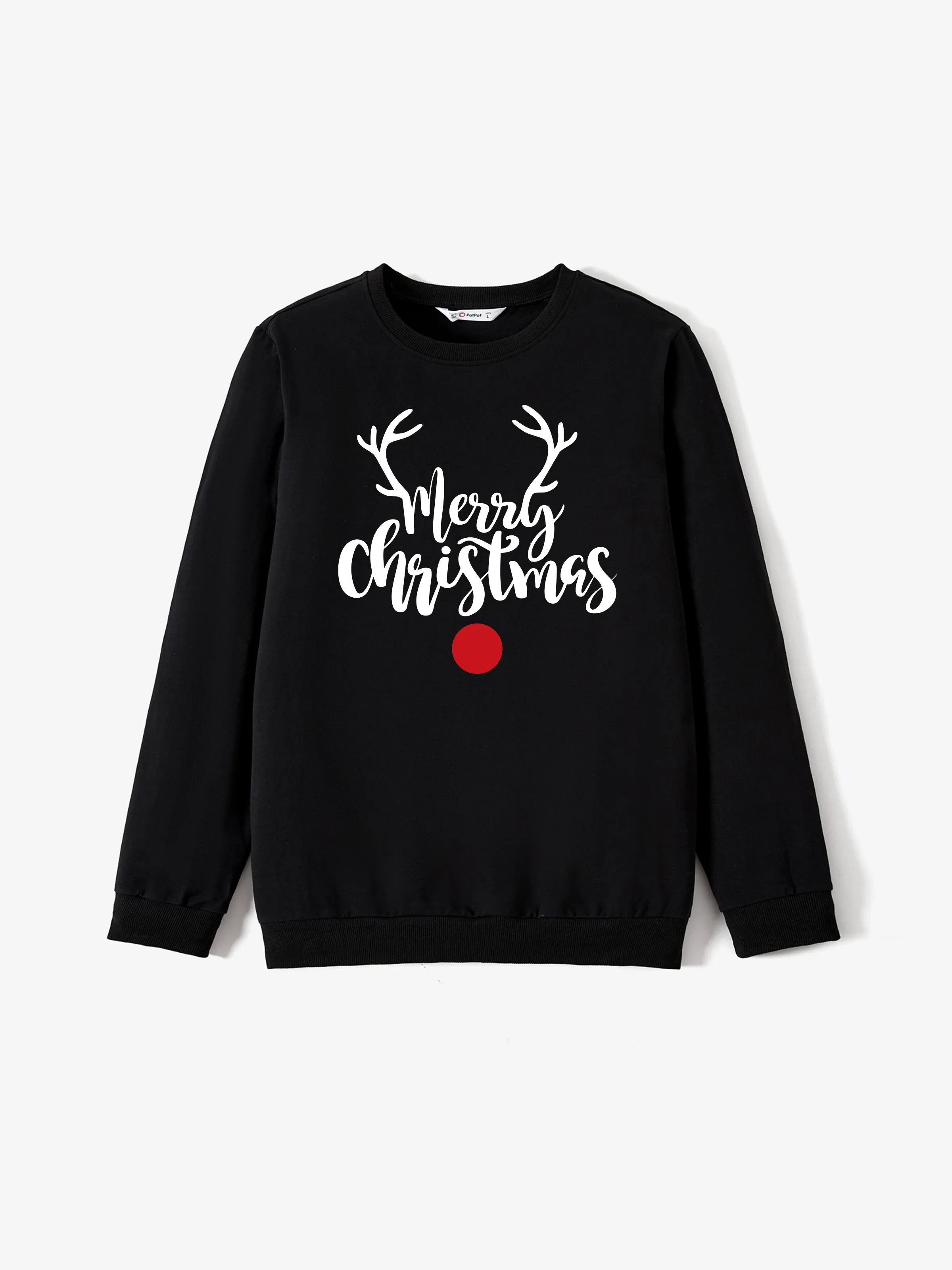 

Christmas Family Matching Cotton Long Sleeves Reindeer Design Letter Print Tops in Black