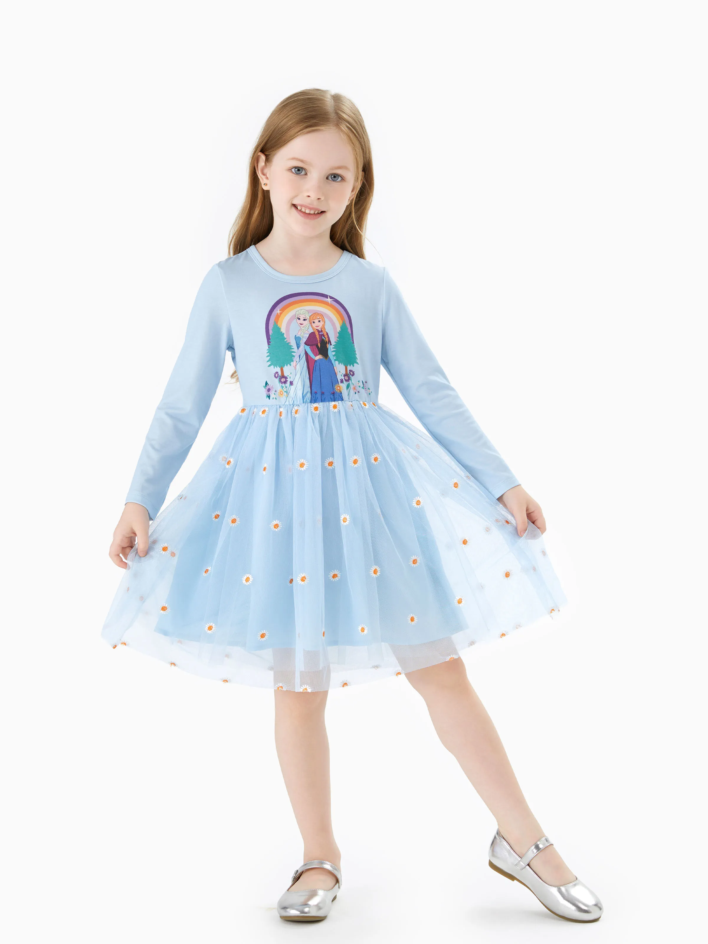 

Disney Frozen Toddler Girl 1pc Naia™ Elsa Anna Floral Rainbow Dress