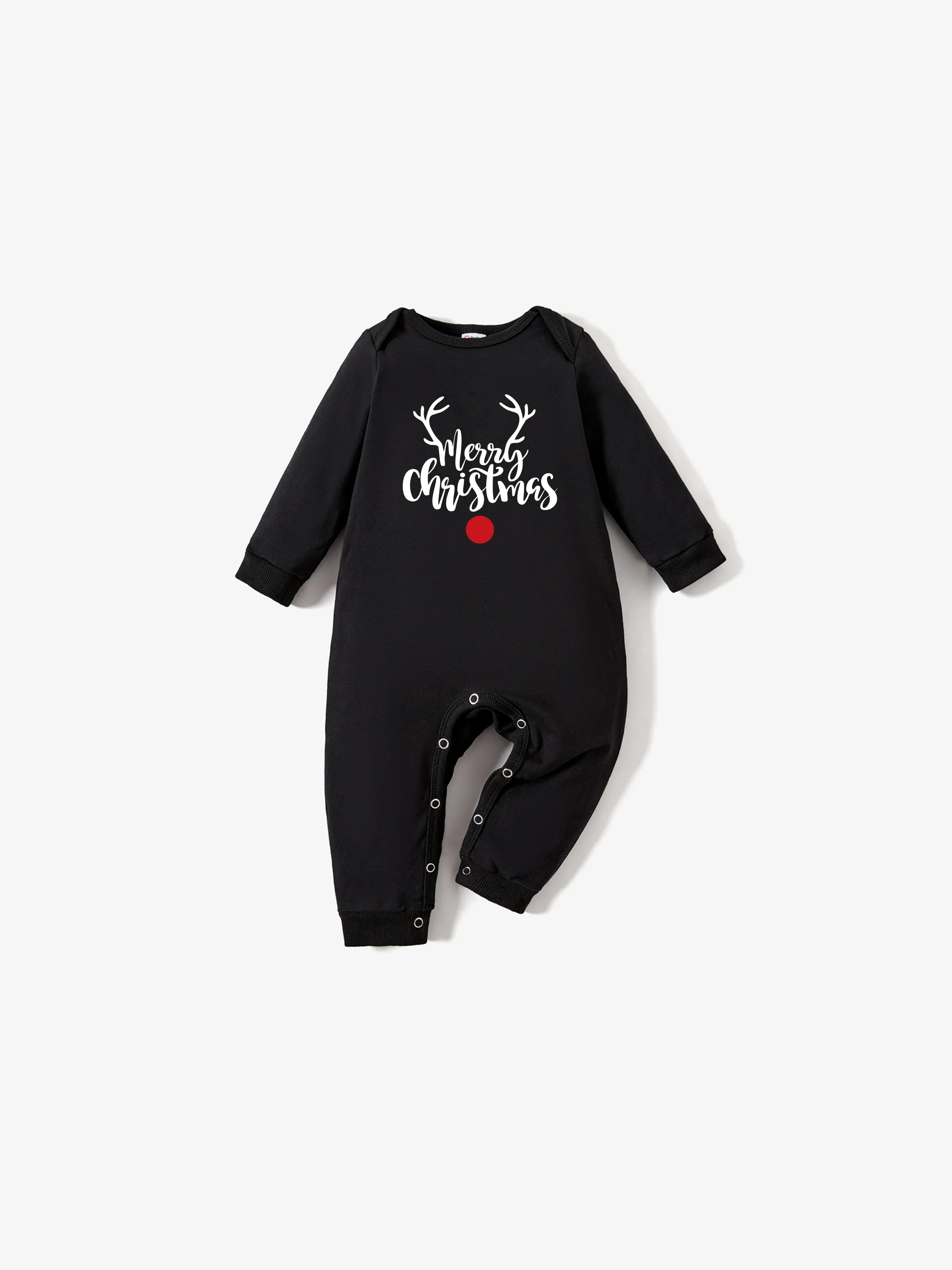 

Christmas Family Matching Cotton Long Sleeves Reindeer Design Letter Print Tops in Black