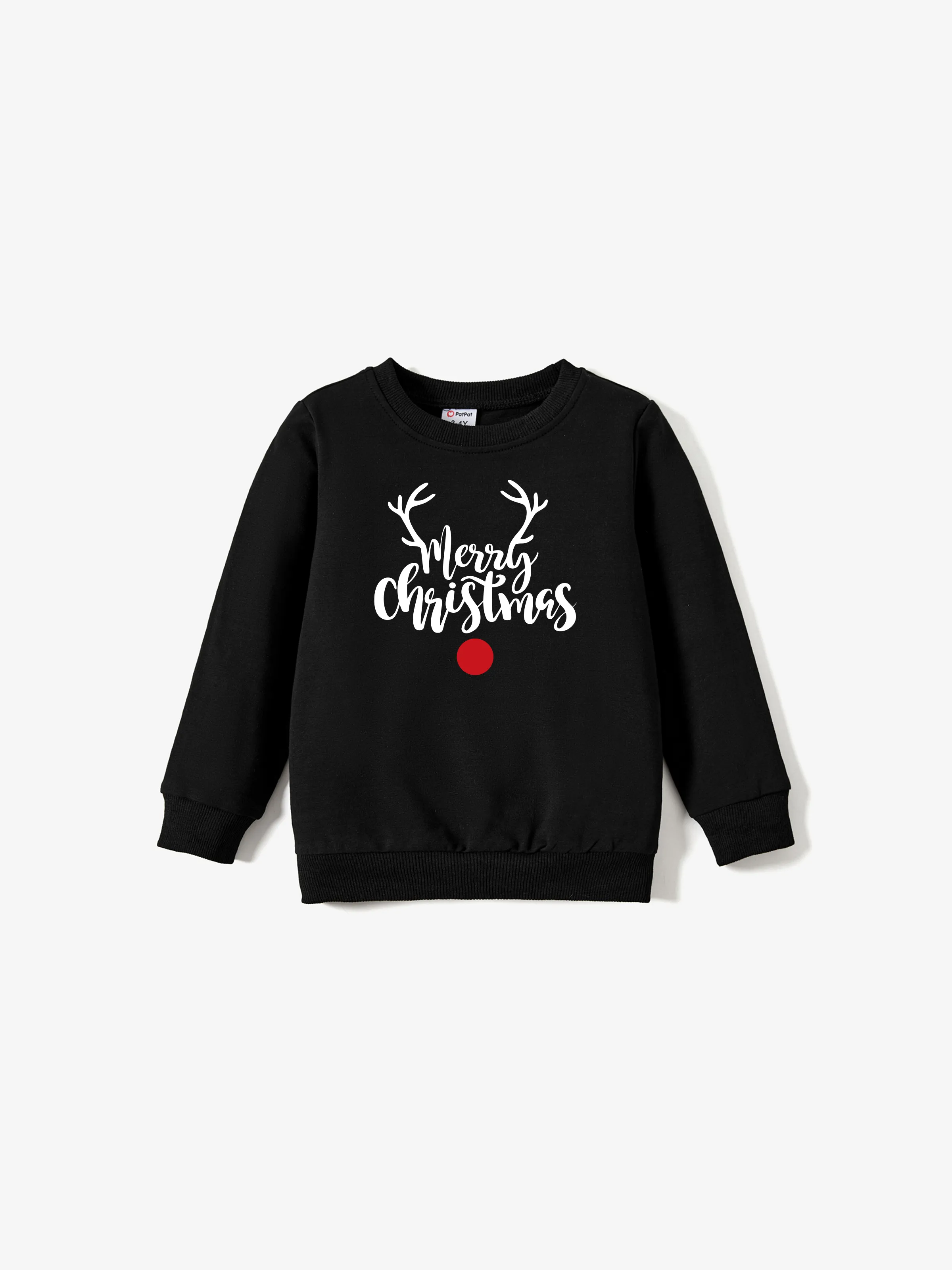 

Christmas Family Matching Cotton Long Sleeves Reindeer Design Letter Print Tops in Black