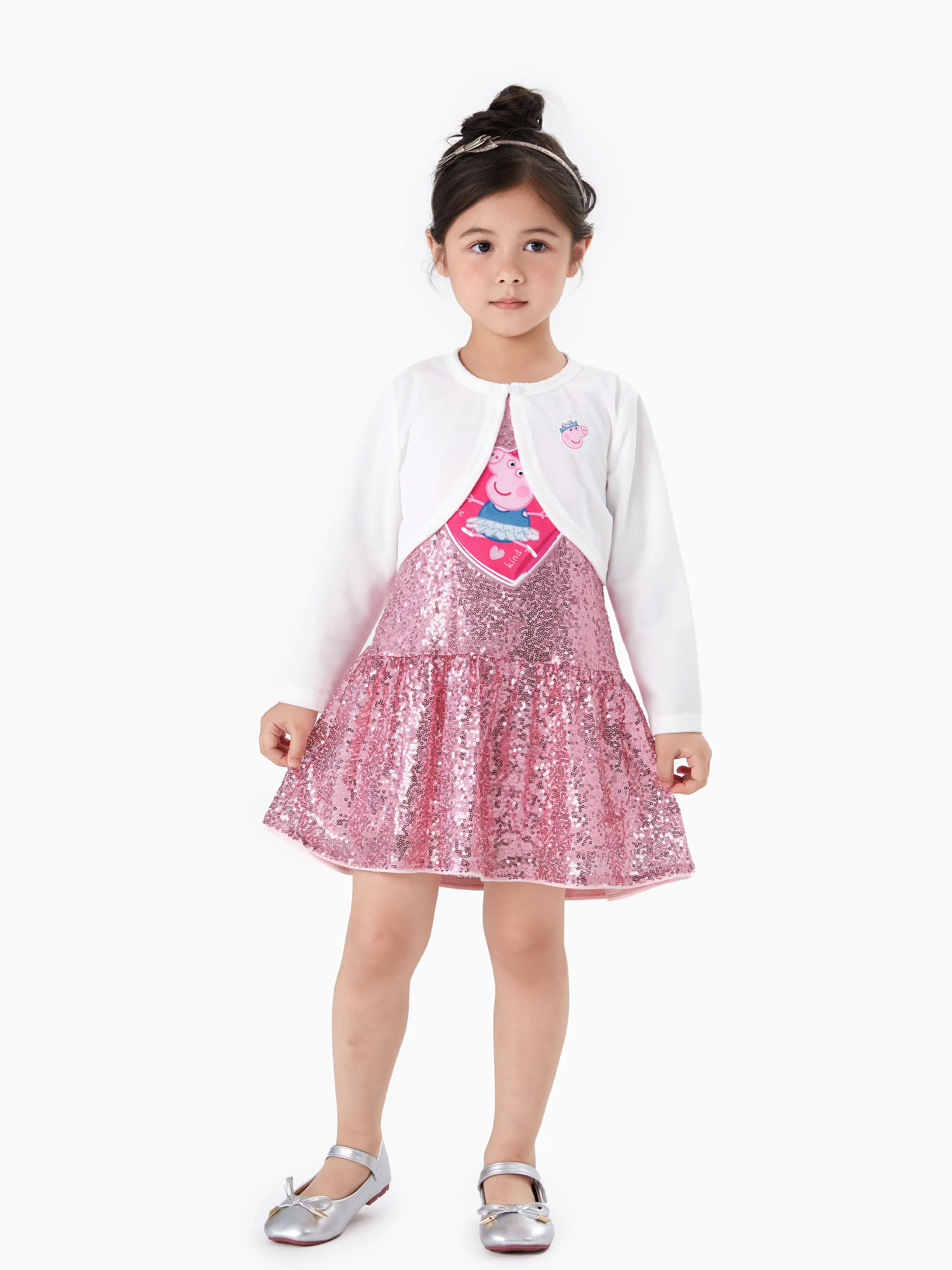 

Peppa Pig Toddler Girl 2pcs Sequin Dress with Cropped Open Front Cardigan Set