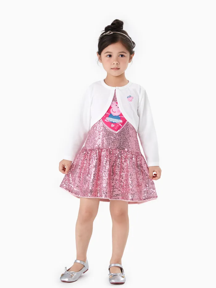 Peppa Pig Toddler Girl 2pcs Sequin Dress with Cropped Open Front Cardigan Set