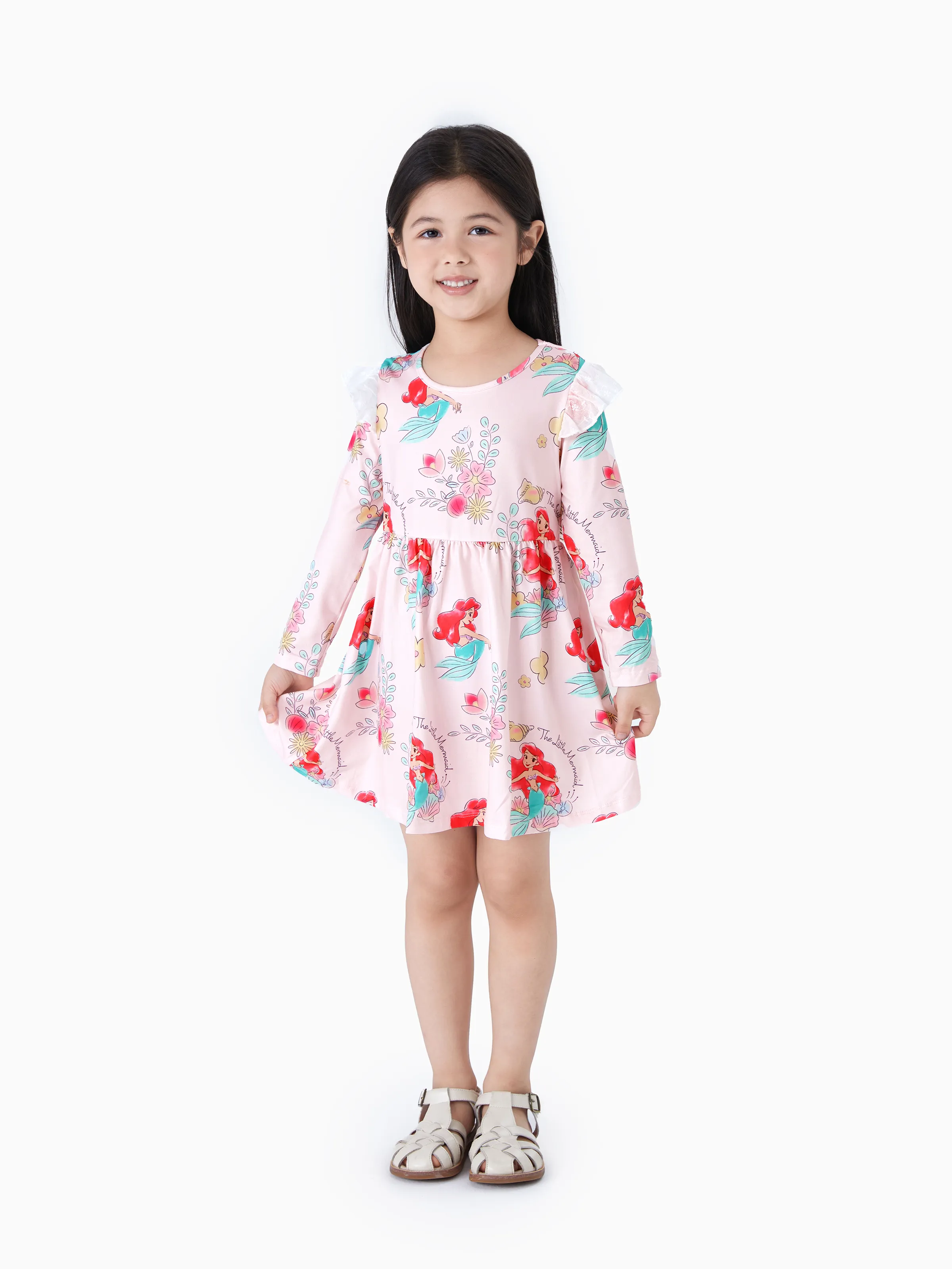 Disney Baby Girl Floral & Character Print Robe à manches longues à volants 