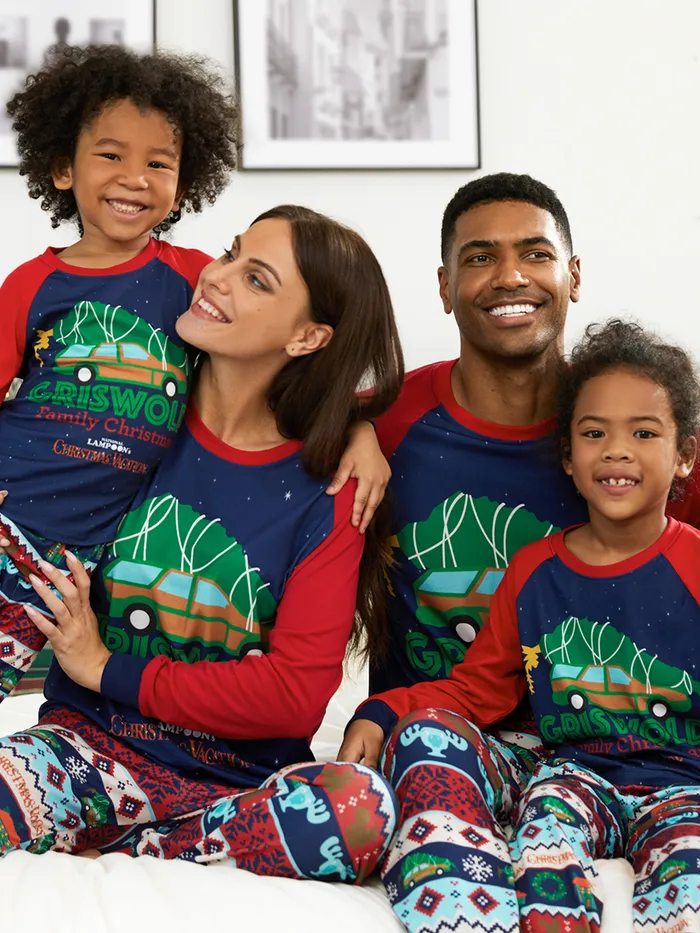 Christmas Vacation Family Matching Character Print Top and Pants Pajamas Sets(Flame Resistant)