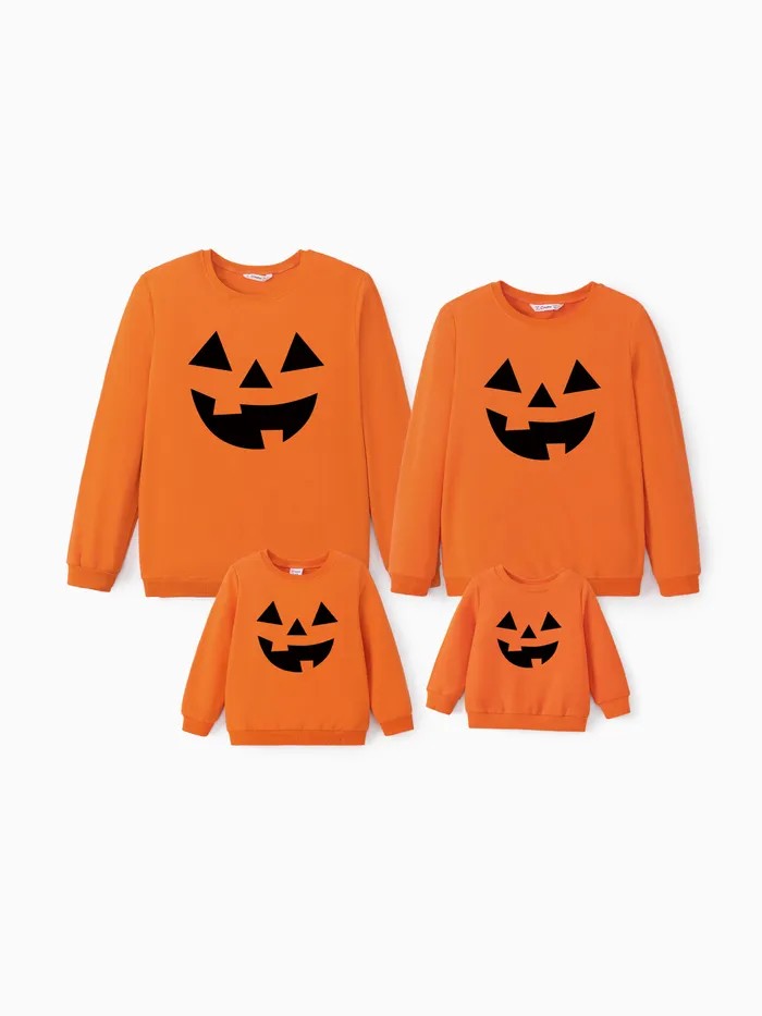 Halloween Family Tops Orange Pumpkin Spooky Smile Face Sweatshirt 