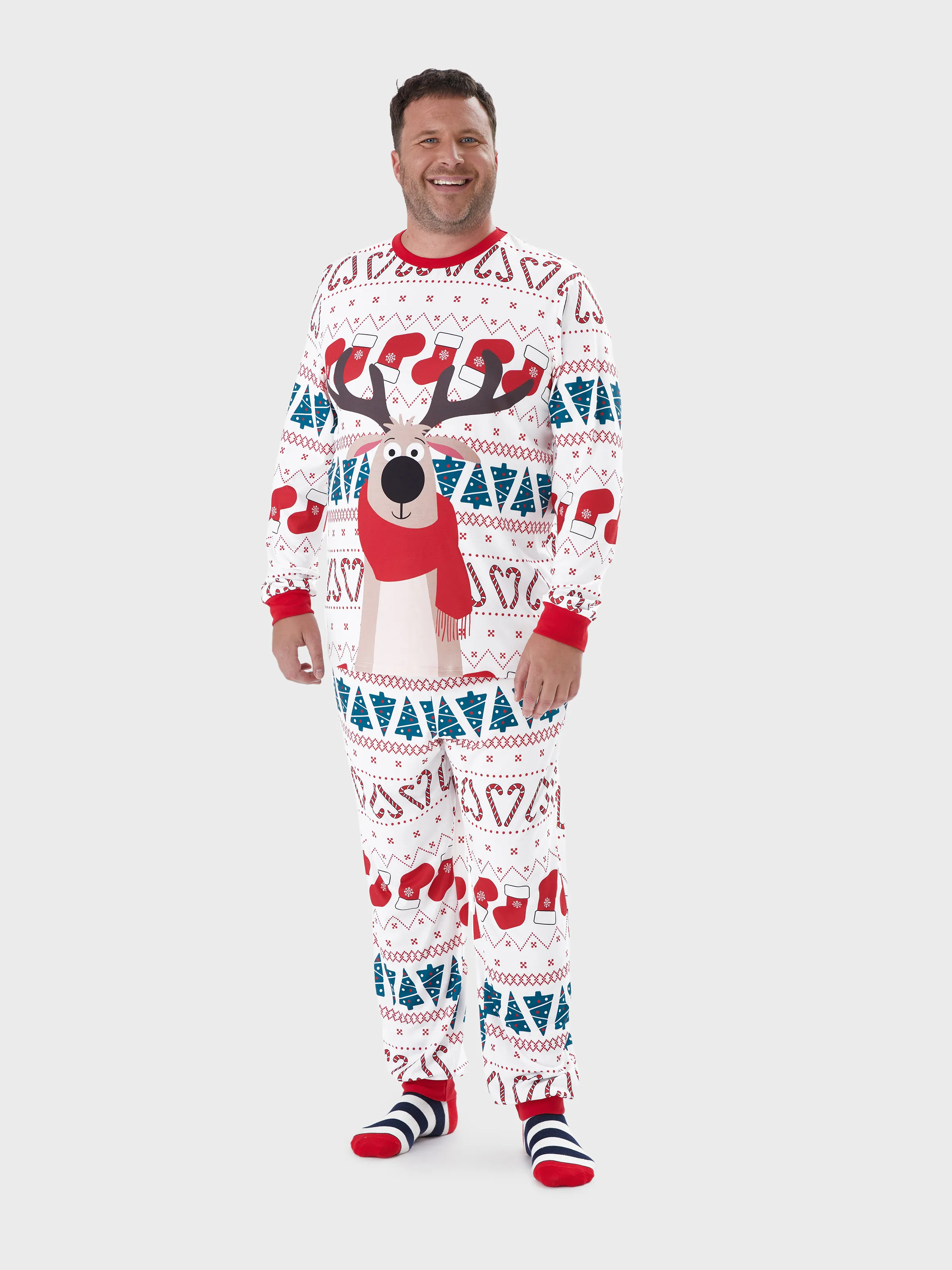 

Christmas Family Matching Reindeer Big Graphic Allover Pattern Background Pajamas Sets with Pockets and Drawstring