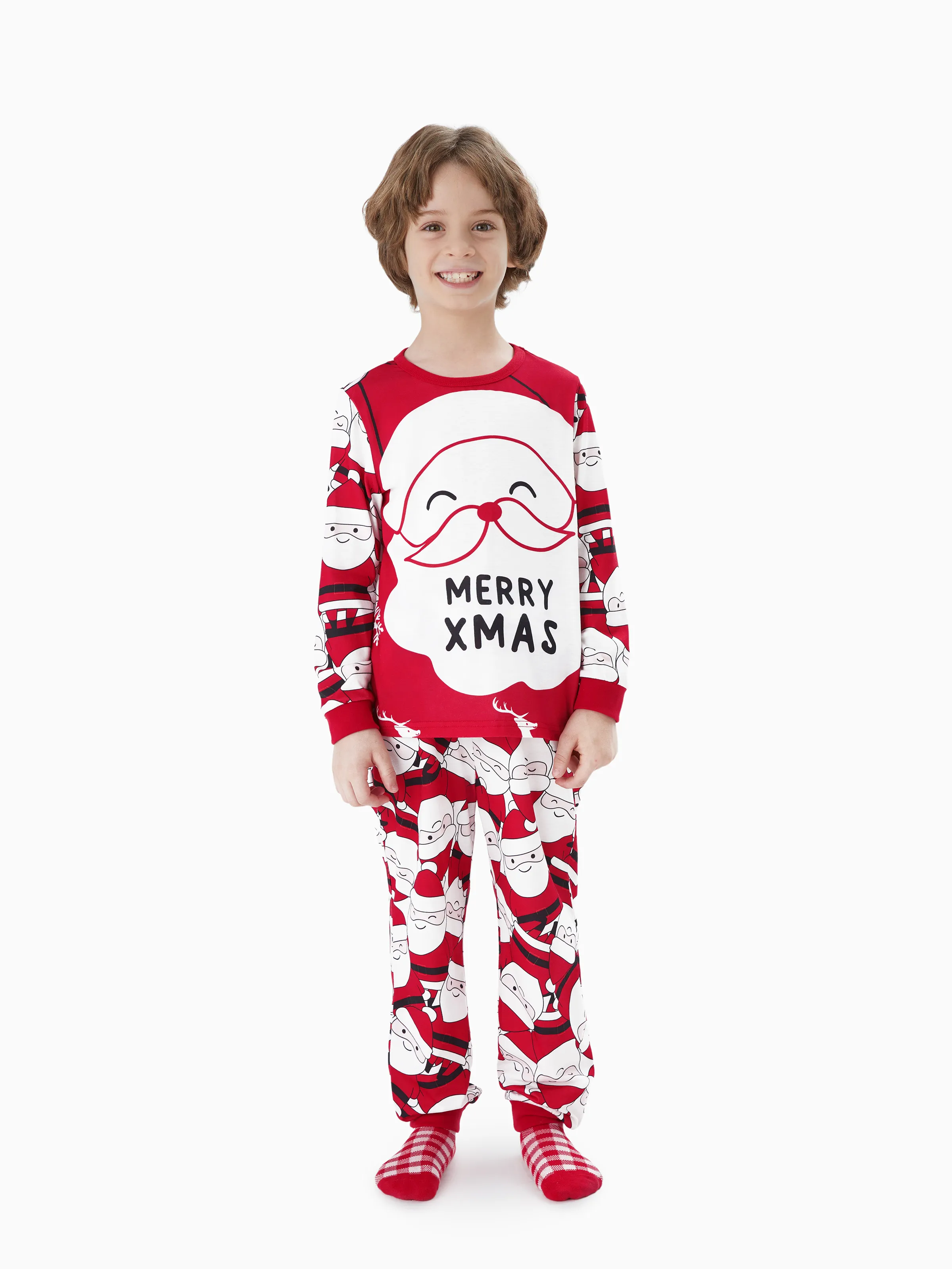 

Christmas Family Matching Big Santa Graphic Front Allover Pattern Back Pajamas Sets with Pockets and Drawstring