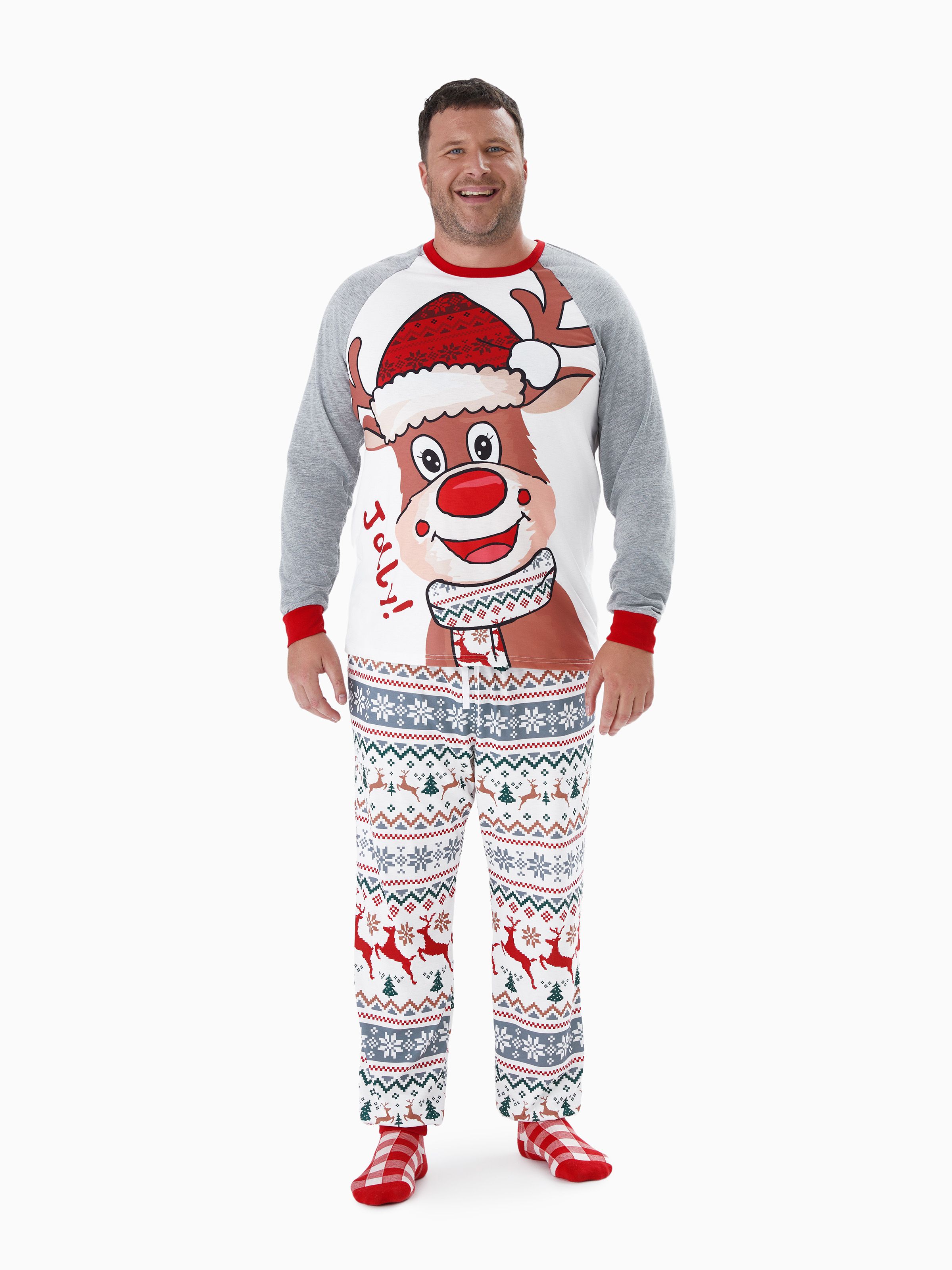 

Christmas Pajamas Matching Outfits Raglan Sleeves Cartoon Reindeer Graphic Allover Pattern Pants PJs Sets