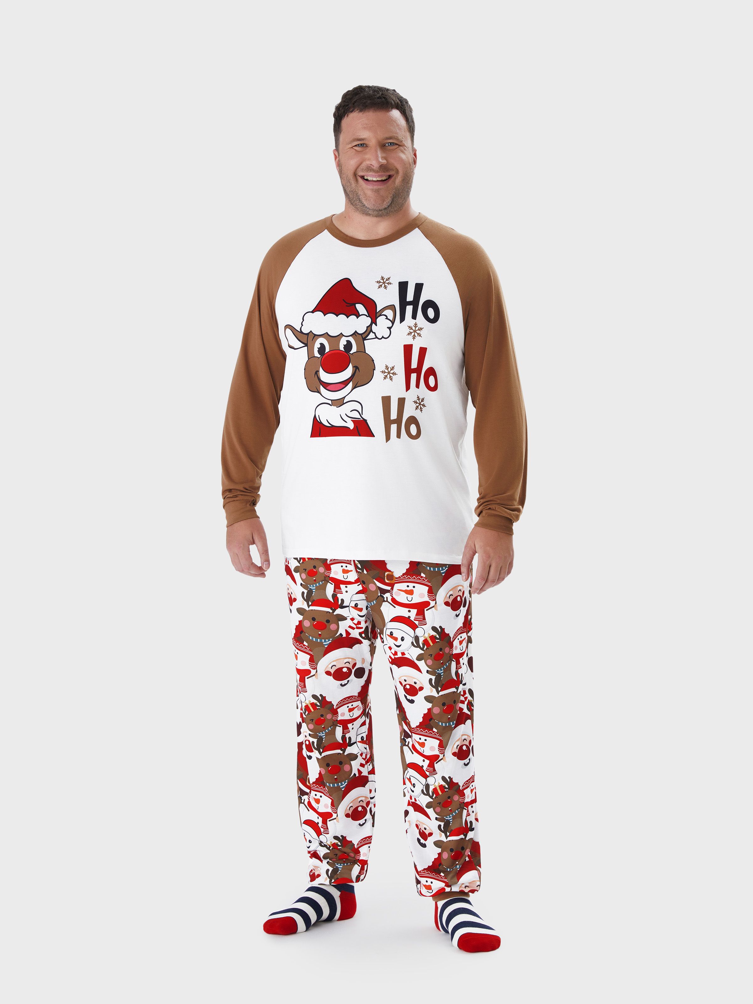 

Christmas Family Matching Raglan Sleeves Red Nose Reindeer Pajamas Sets with Drawstring and Pockets