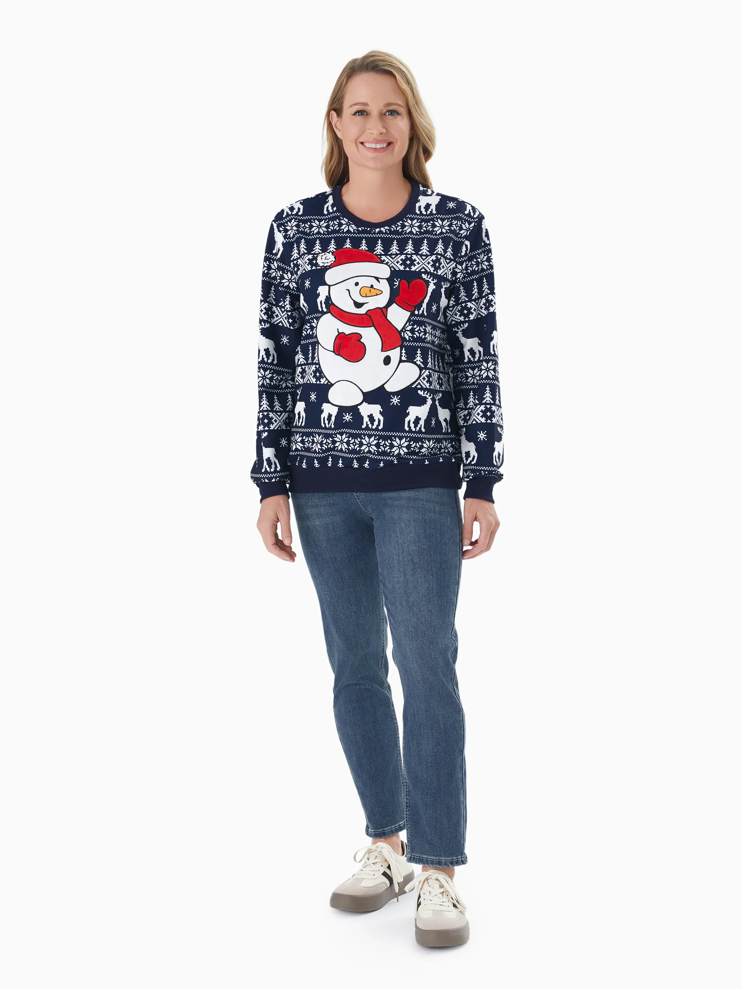 

Christmas Family Matching Long Sleeves Whimsical Snowman Big Graphic Allover Pattern Background Tops