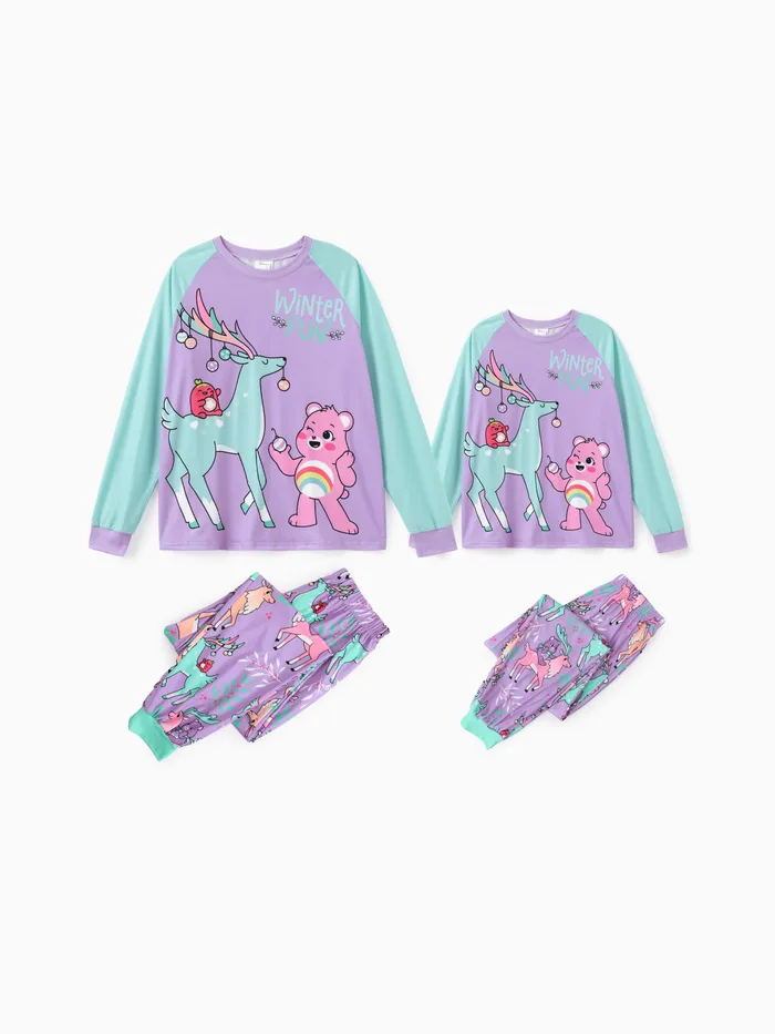 Care Bears Mommy and Me Christmas Colorblock Juego de pijama de manga larga (resistente al fuego)